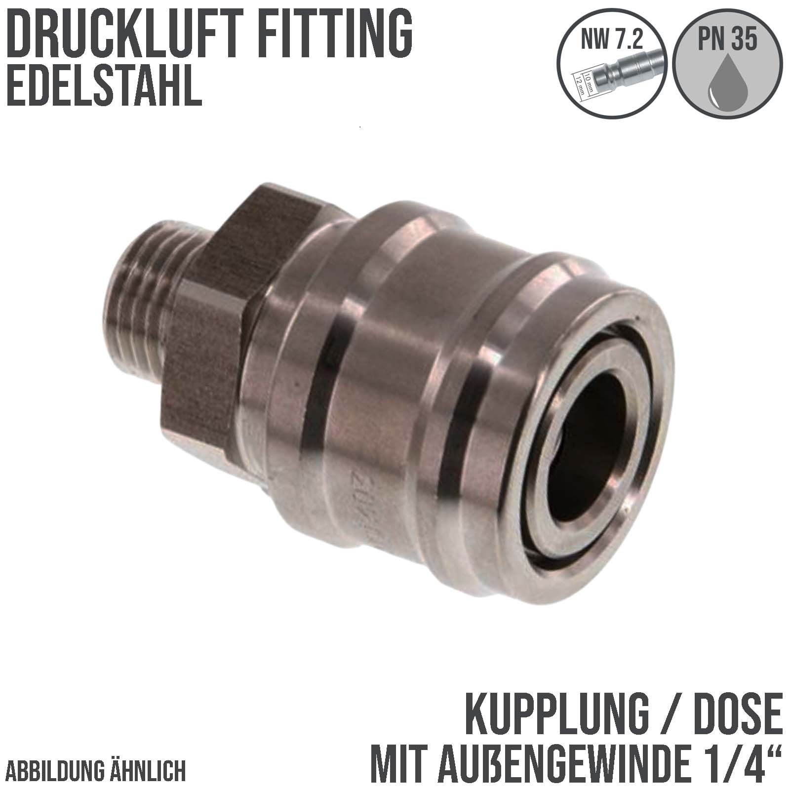 1/4 " Druckluft Kupplung Dose Schnell Edelstahl NW 7,2 mit Innengewinde AG - PN 35 bar