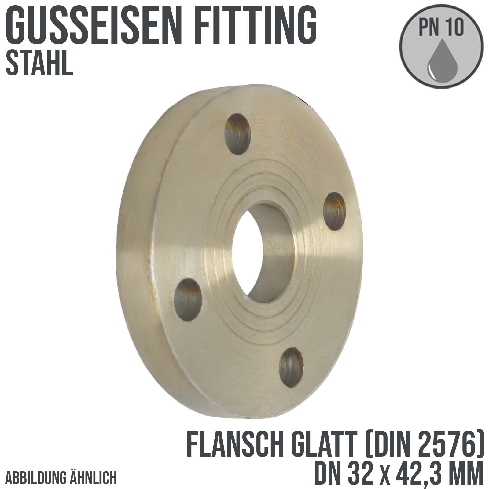 DN 32 x 42,3 mm Gusseisen Stahl Fitting Flansch glatt x Stumpfschweißung DIN 2576 - PN 10 bar