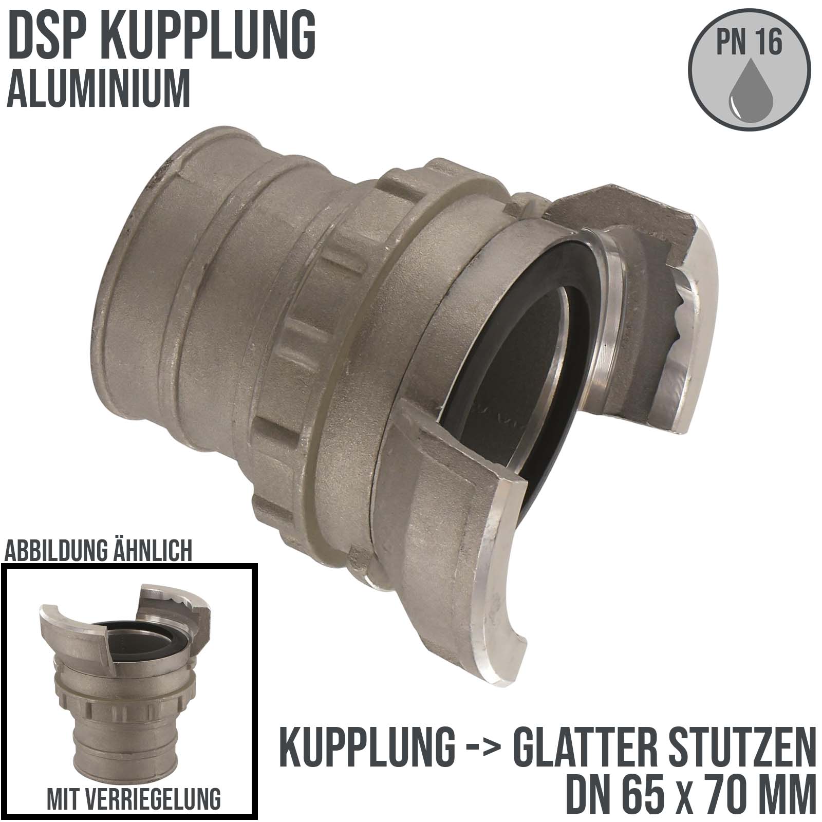 DN 65 DSP Kupplung Aluminium Schlauch Stutzen Tülle glatt 70 mm Verriegelung - PN 16 bar