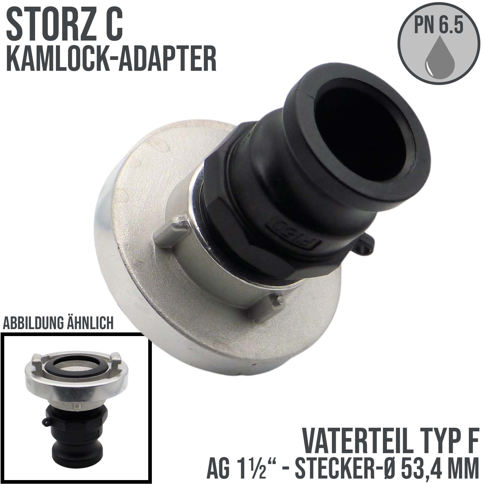 STORZ C DN 52 KA 66 Übergangsstück Adapter -> Kamlock Typ F Vaterteil 53,4 mm PN 6,5 bar