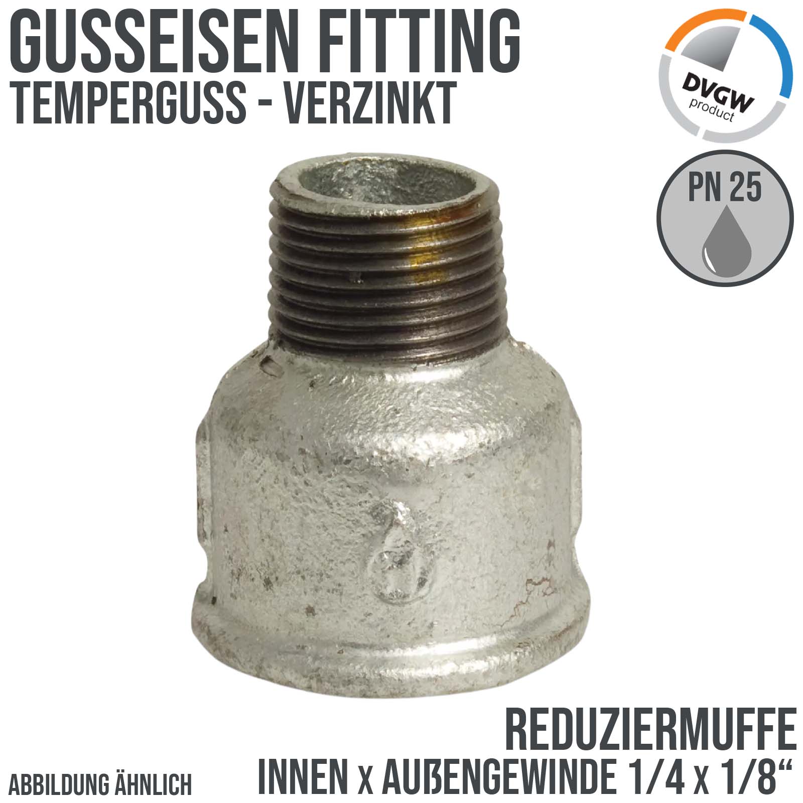 1/4" x 1/8" Gusseisen Temperguss Reduziermuffe Innen x Außengewinde PN 25 bar