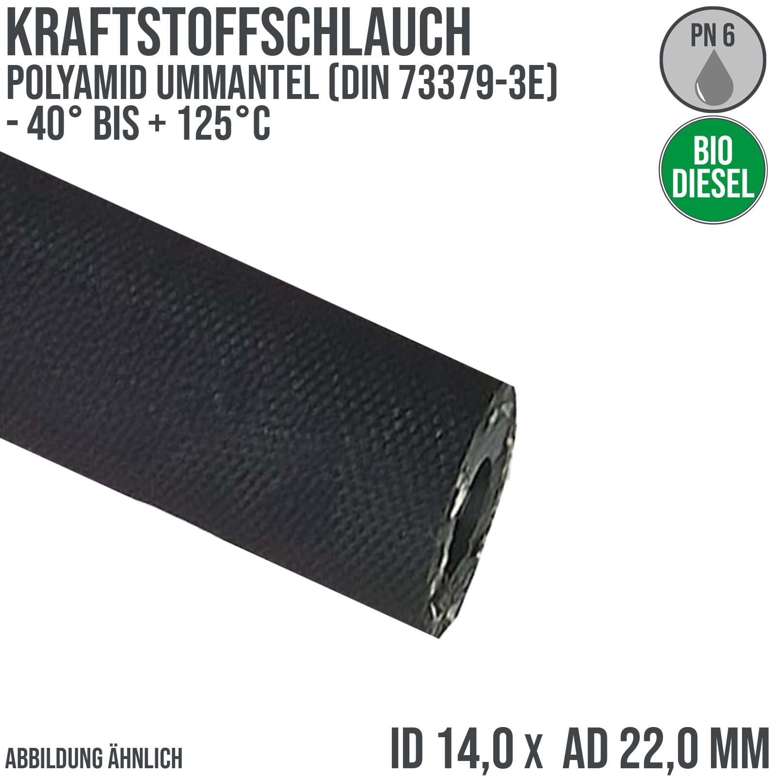14 x 22 mm Kraftstoff Benzin Öl Bio Raps RME Schlauch schwarz DIN 73379 - PN 10 bar - 20m