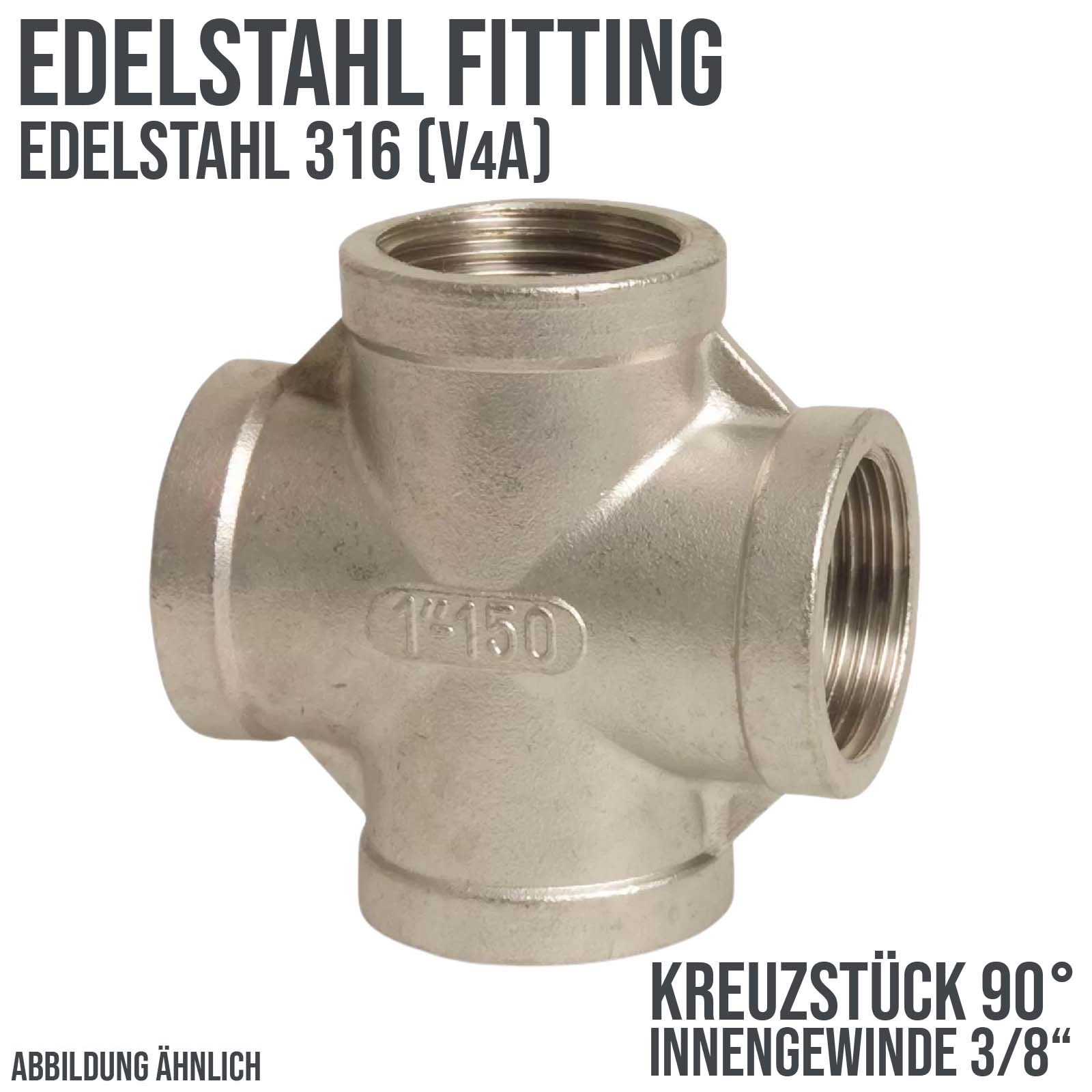 3/8" Edelstahl Fitting V4A AISI 316 Kreuzstück 90° Innengewinde IG - PN 16 bar