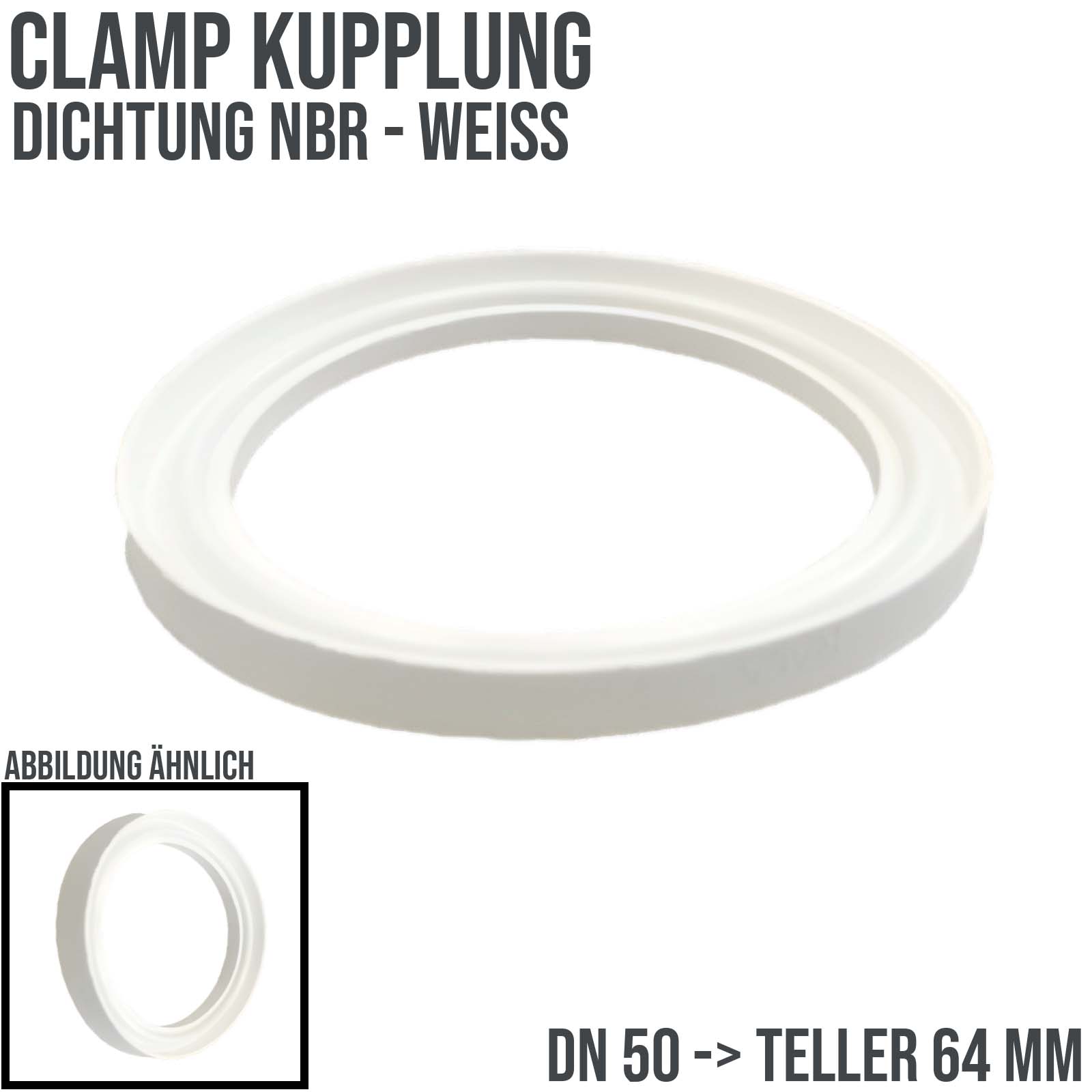 DN 50 CLAMP Kupplung 64 mm Dichtung NBR FDA -  weiß