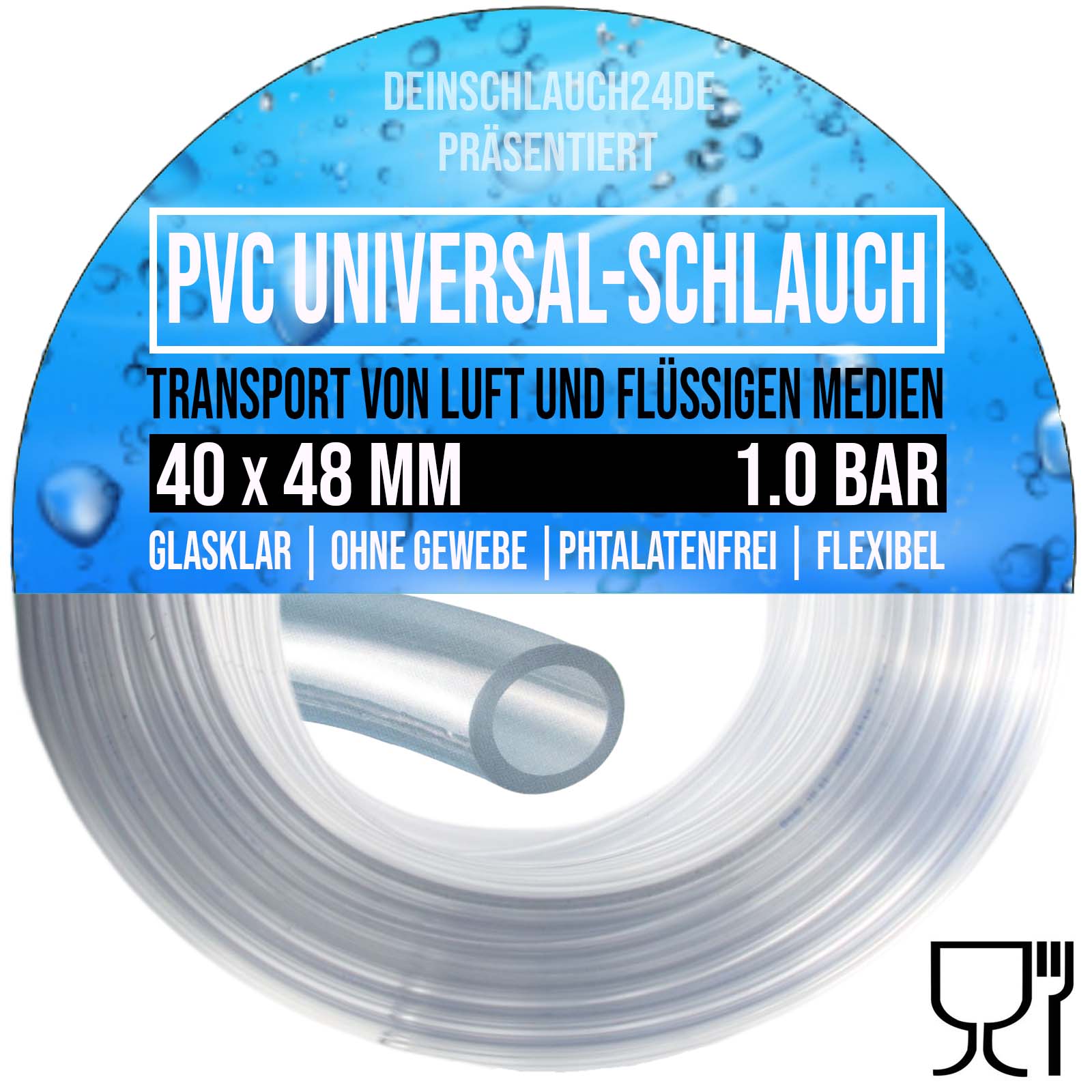 40 x 48 mm PVC Luft Filter Wasser Universal Labor Aquarium Terrarium Schlauch klar durchsichtig - PN 1 bar