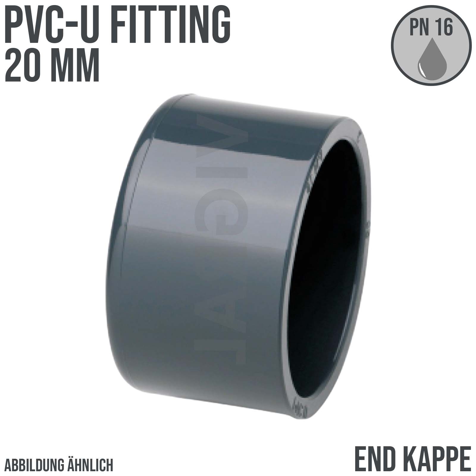 20 mm PVC Klebe Fitting End Kappe Verschluss Muffe Verbinder - PN 16 bar