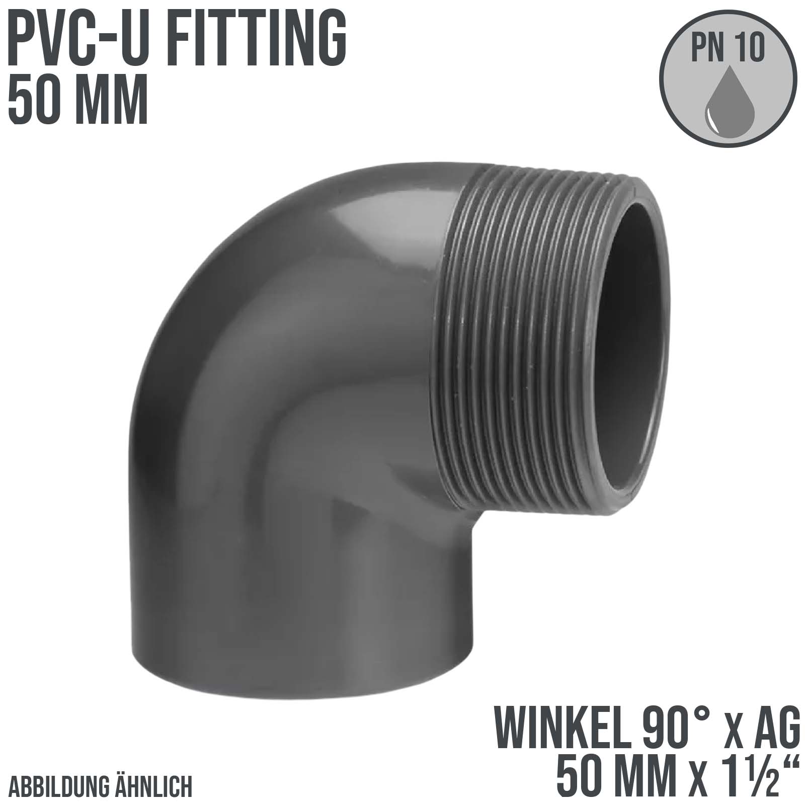 50 mm VDL PVC Klebe Fitting Winkel 90° Außengewinde AG 50 mm x 1 1/2" - PN 10 bar