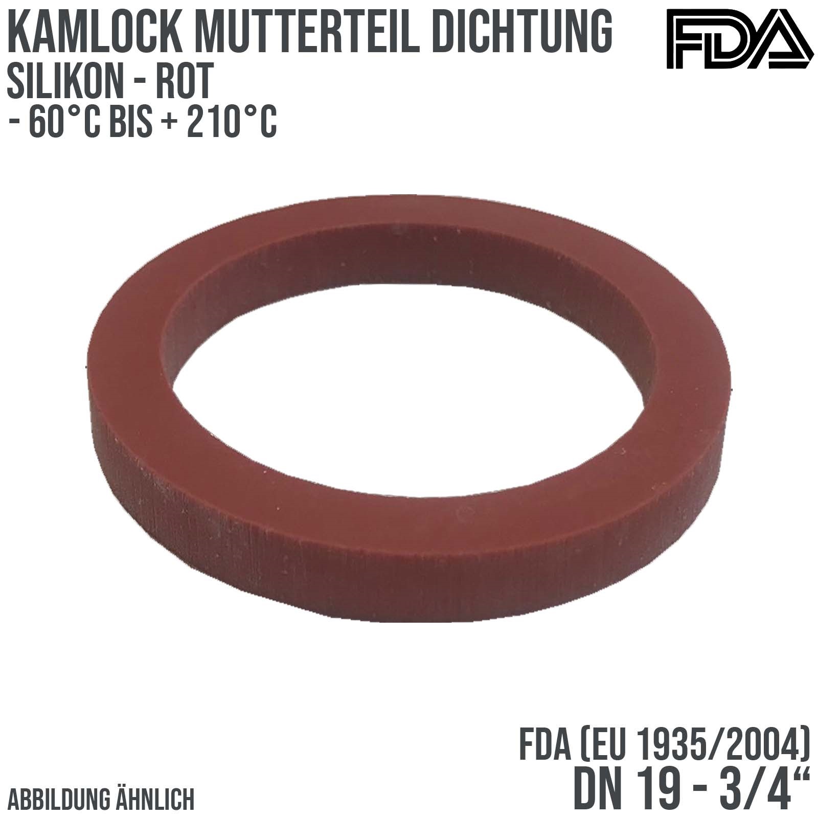 3/4" Zoll Kamlock Dichtung Mutterteil Kupplung Silikon FDA EU 1935/2004 rot DN 19