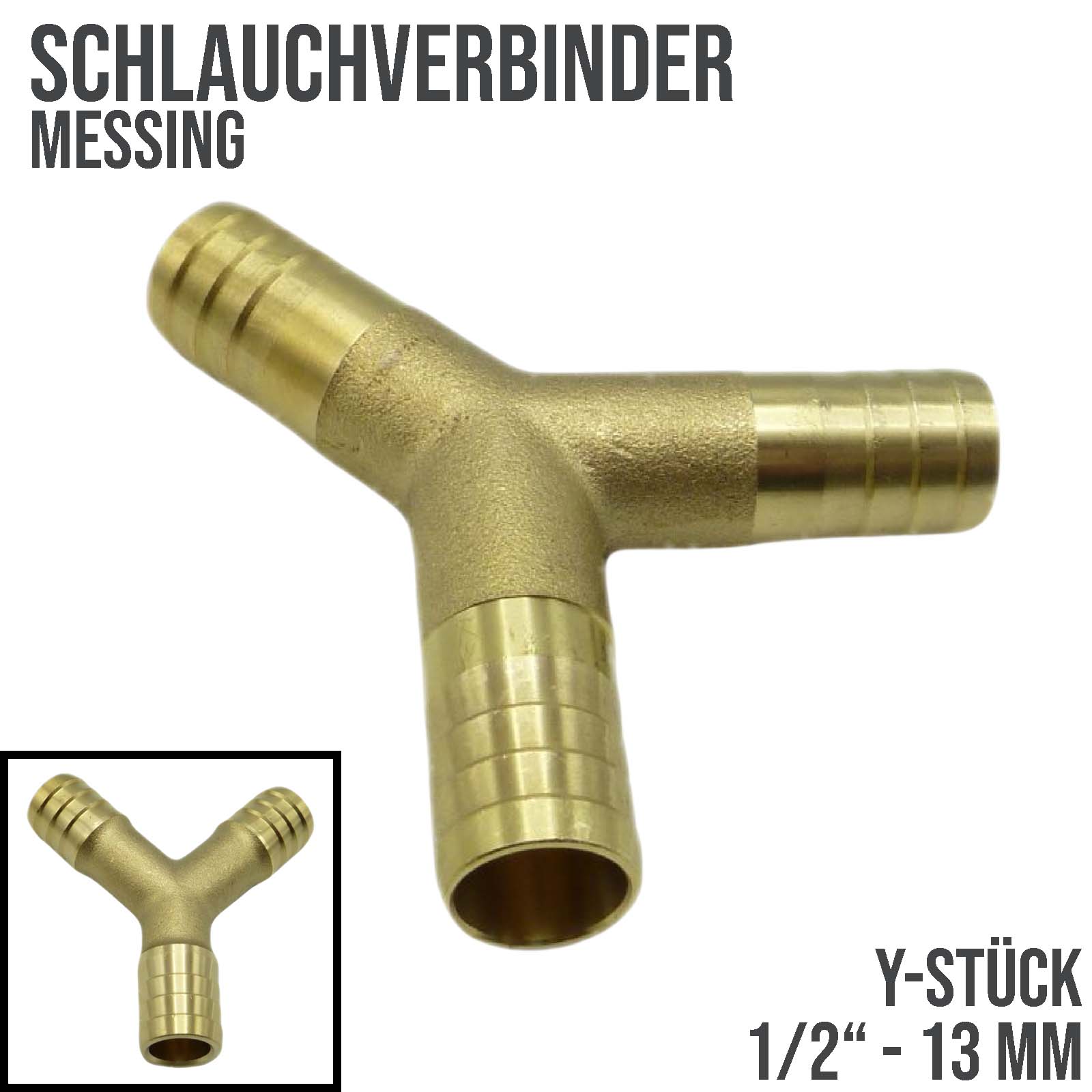 13 mm - 1/2" Zoll 90° Y-Stück Schlauch Verbinder Verteiler Tülle Kupplung Reparatur Messing PN 10 bar