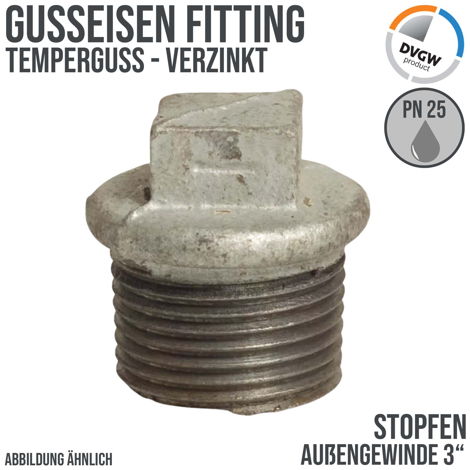 3" Gusseisen Temperguss Fitting Stopfen Außengewinde AG DVGW PN 25 bar