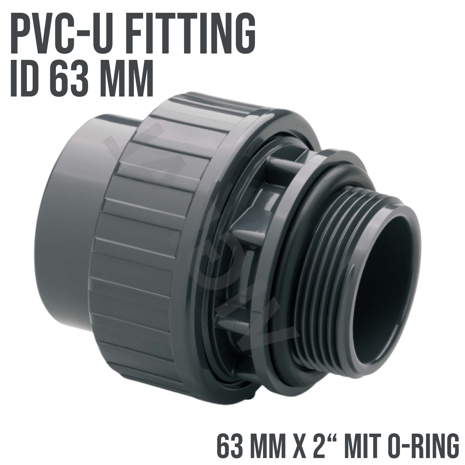 63 mm PVC Klebe Fitting Verschraubung Außengewinde AG O-Ring 63 mm x 2" Muffe Verbinder - PN 10 bar