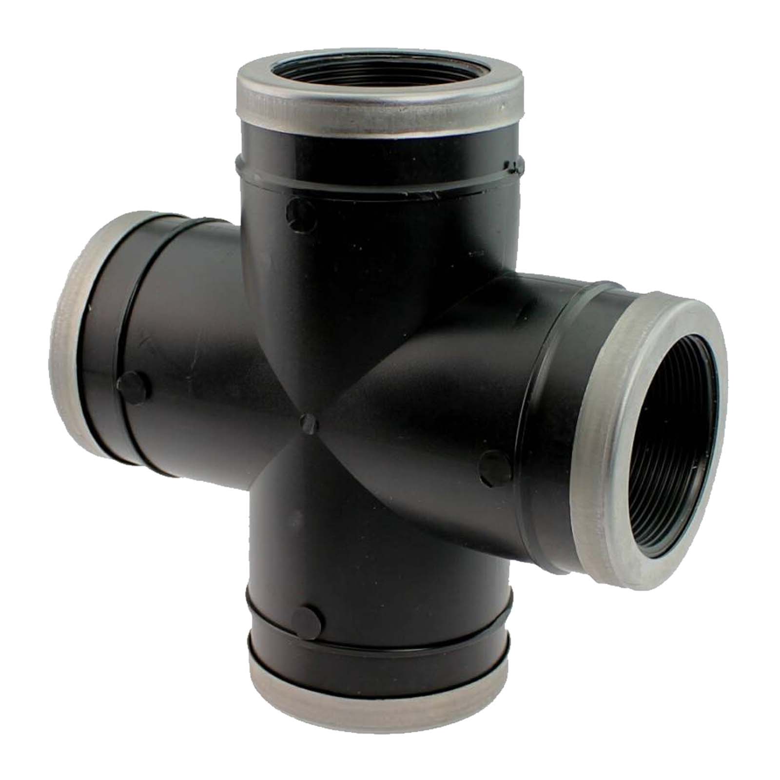 2 " PP Gewinde Fitting Kreuz schwarz Innen x Innengewinde IG Polypropylen - PN 10 bar