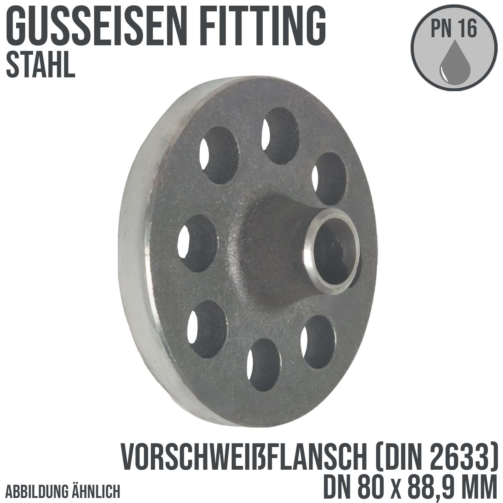 DN 80 x 88,9 mm Gusseisen Stahl Fitting Flansch x Stumpfschweißung DIN 2633 - PN 16 bar