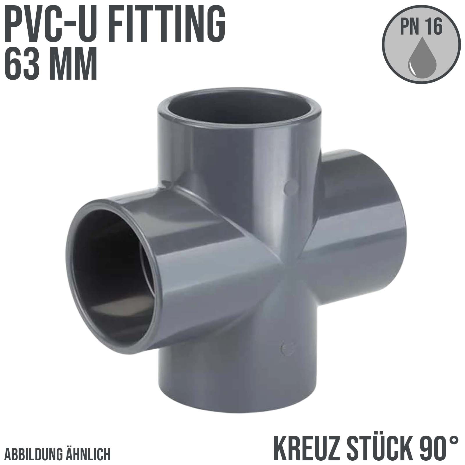 63 mm PVC Klebe Fitting Kreuz Stück 90° Winkel Muffe Verbinder - PN 16 bar