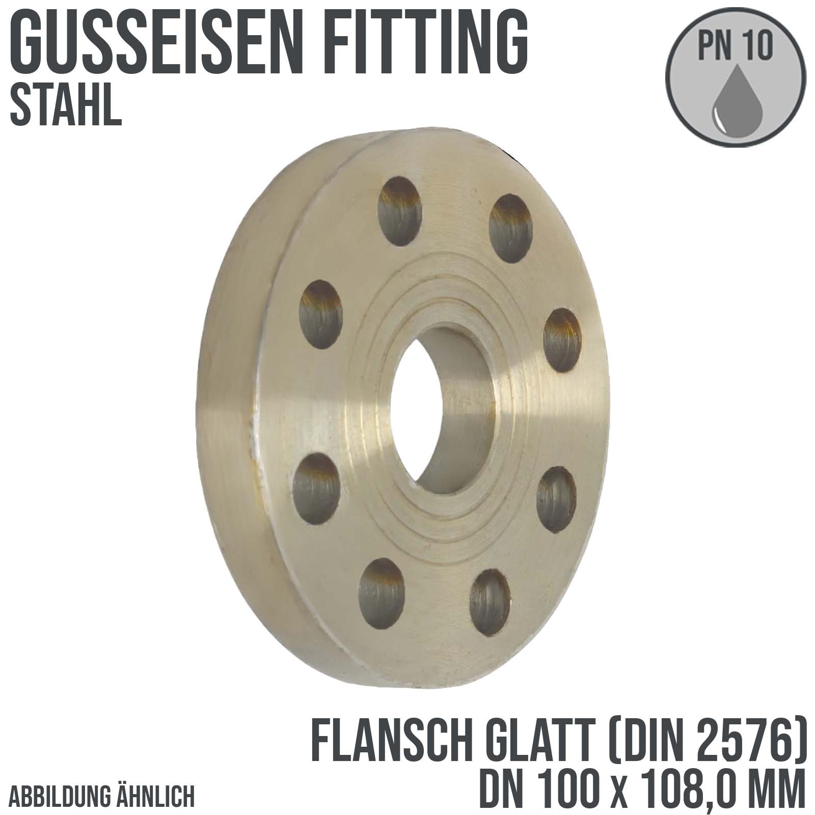 DN 100 x 108,0 mm Gusseisen Stahl Fitting Flansch glatt x Stumpfschweißung DIN 2576 - PN 10 bar