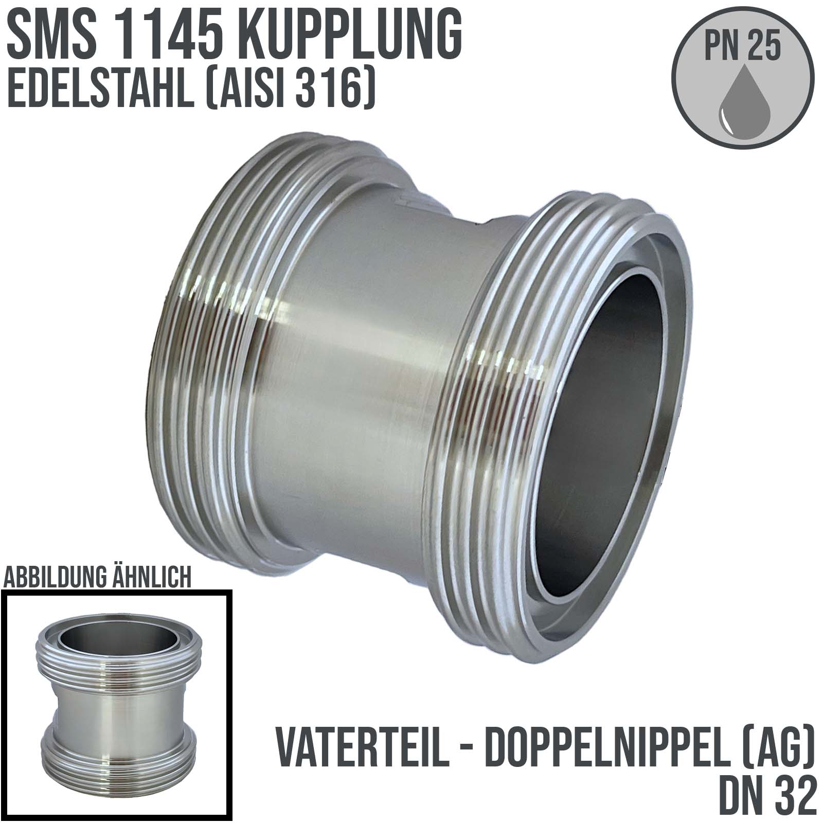 DN 32 SMS Kupplung 1145 Vaterteil VT Außengewinde Doppelnippel - PN 25 bar