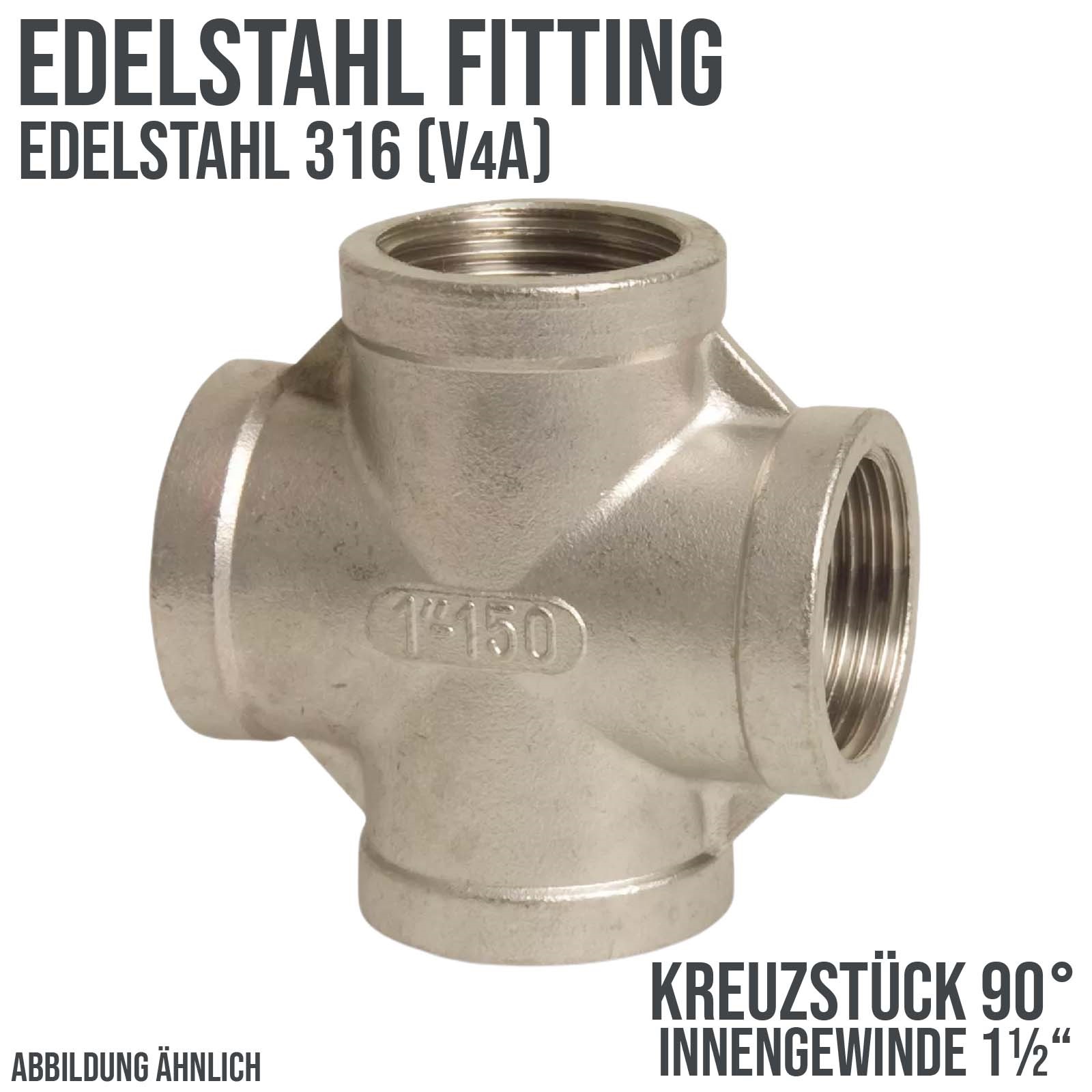1 1/2" Edelstahl Fitting V4A AISI 316 Kreuzstück 90° Innengewinde IG - PN 16 bar