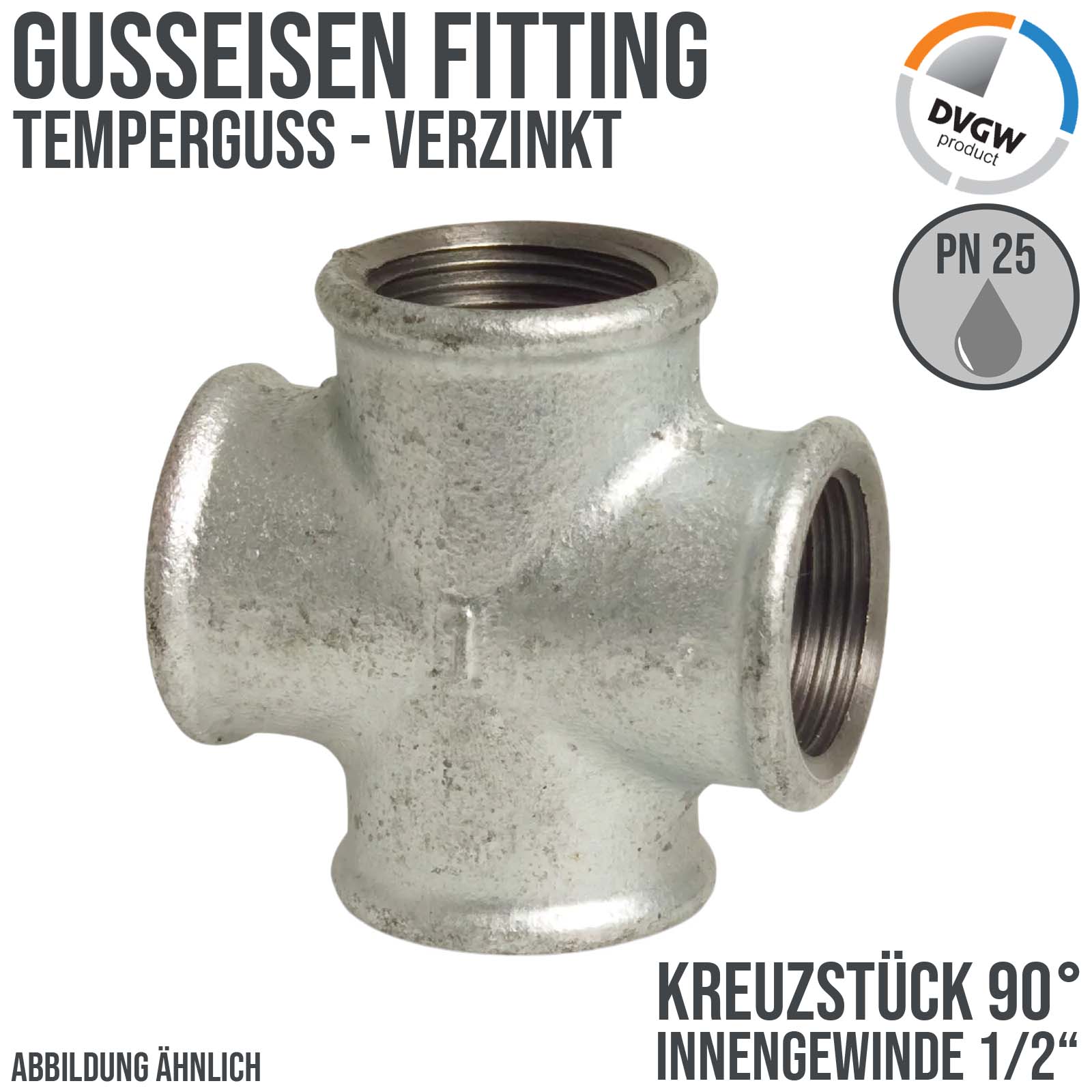 1/2" Gusseisen Temperguss Fitting Kreuzstück Innengewinde IG DVGW PN 25 bar