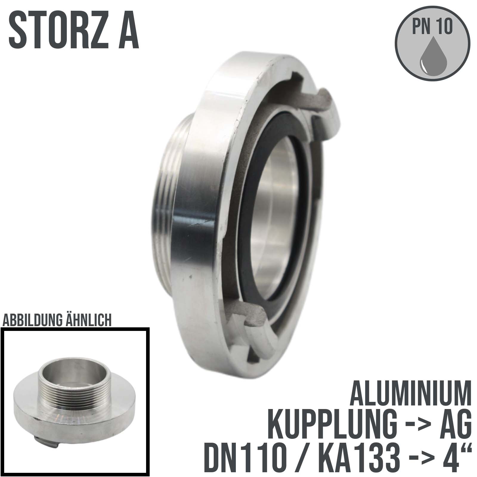 STORZ A DN110 KA133 Kupplung mit AG 4" Saug Bau Feuerwehr Schlauch PN 10 bar