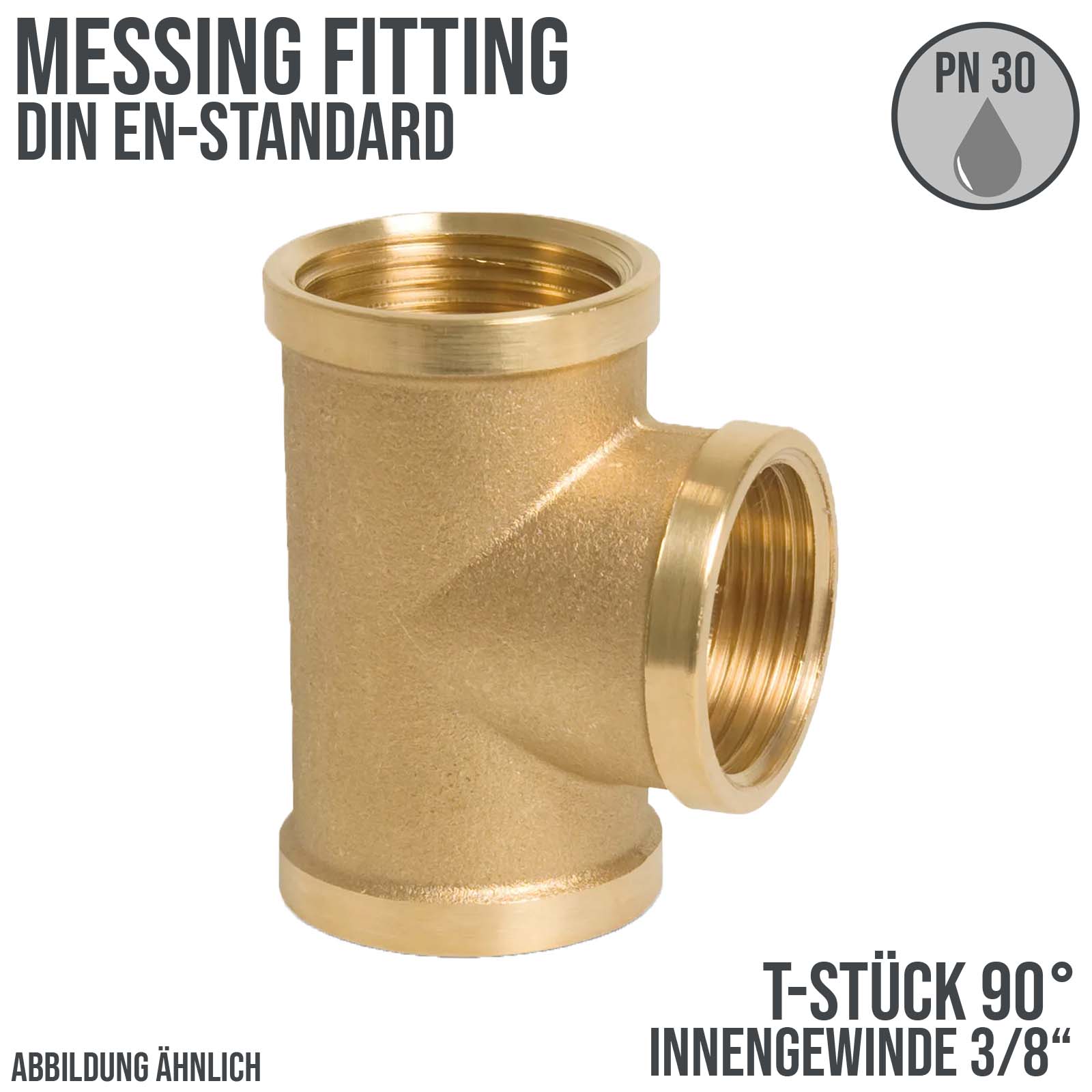 3/8" T-Stück 90° Innen x Innengewinde IG Messing Fittings PN 30 bar