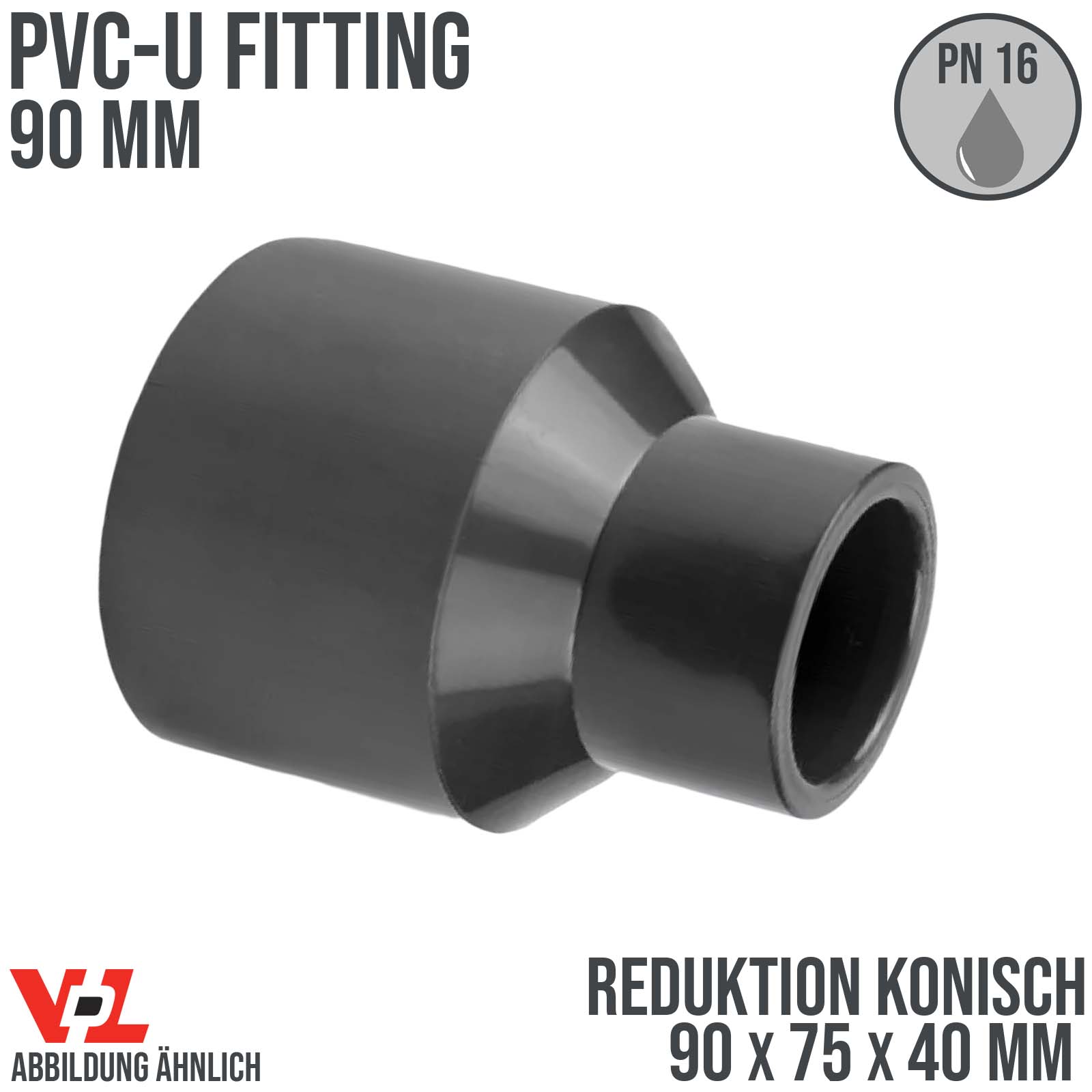 90 x 75 x 40 mm VDL PVC Klebe Fitting Reduktion konisch Muffe Verbinder - PN 16 bar