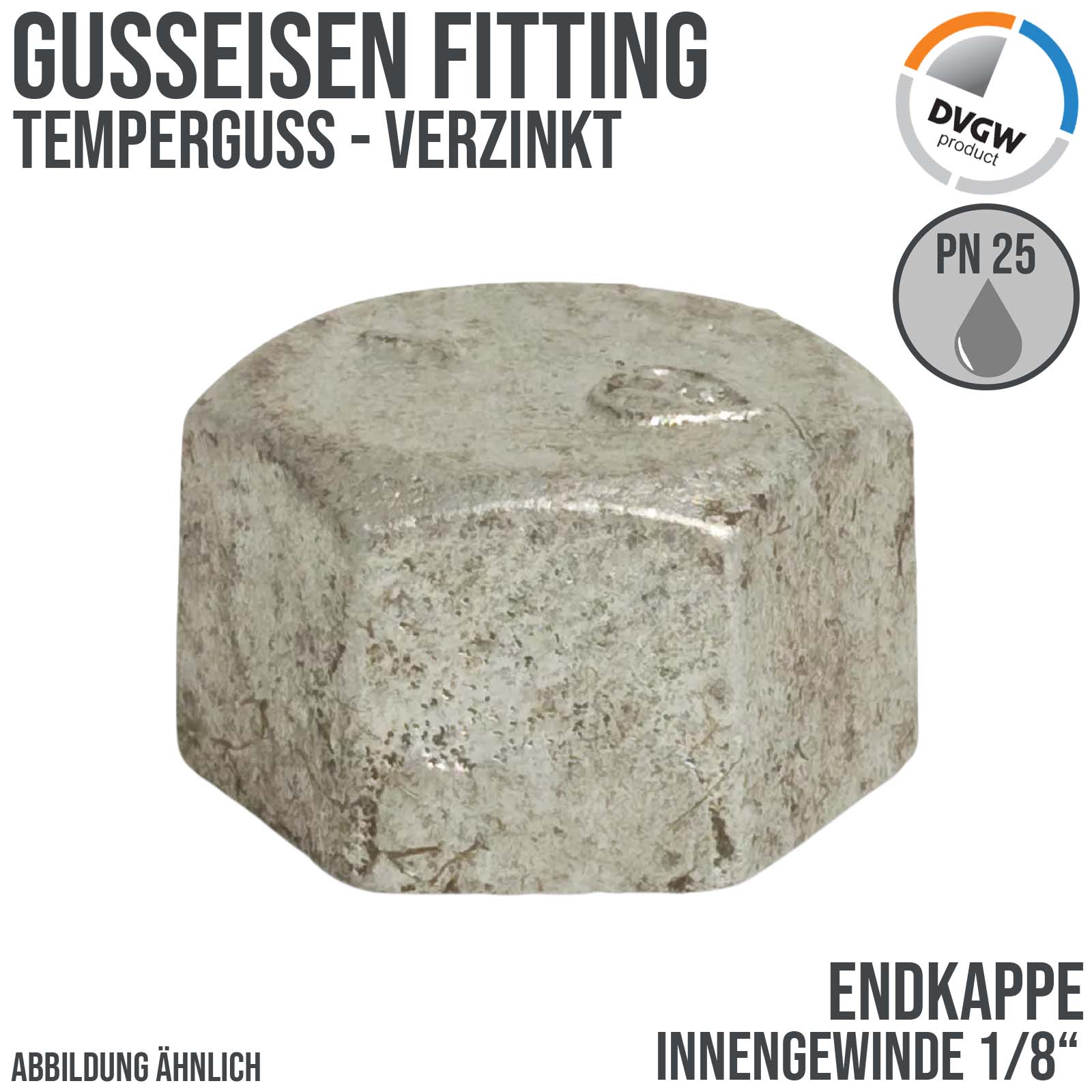 1/8" Gusseisen Temperguss Fitting Endkappe Innengewinde IG DVGW PN 25 bar