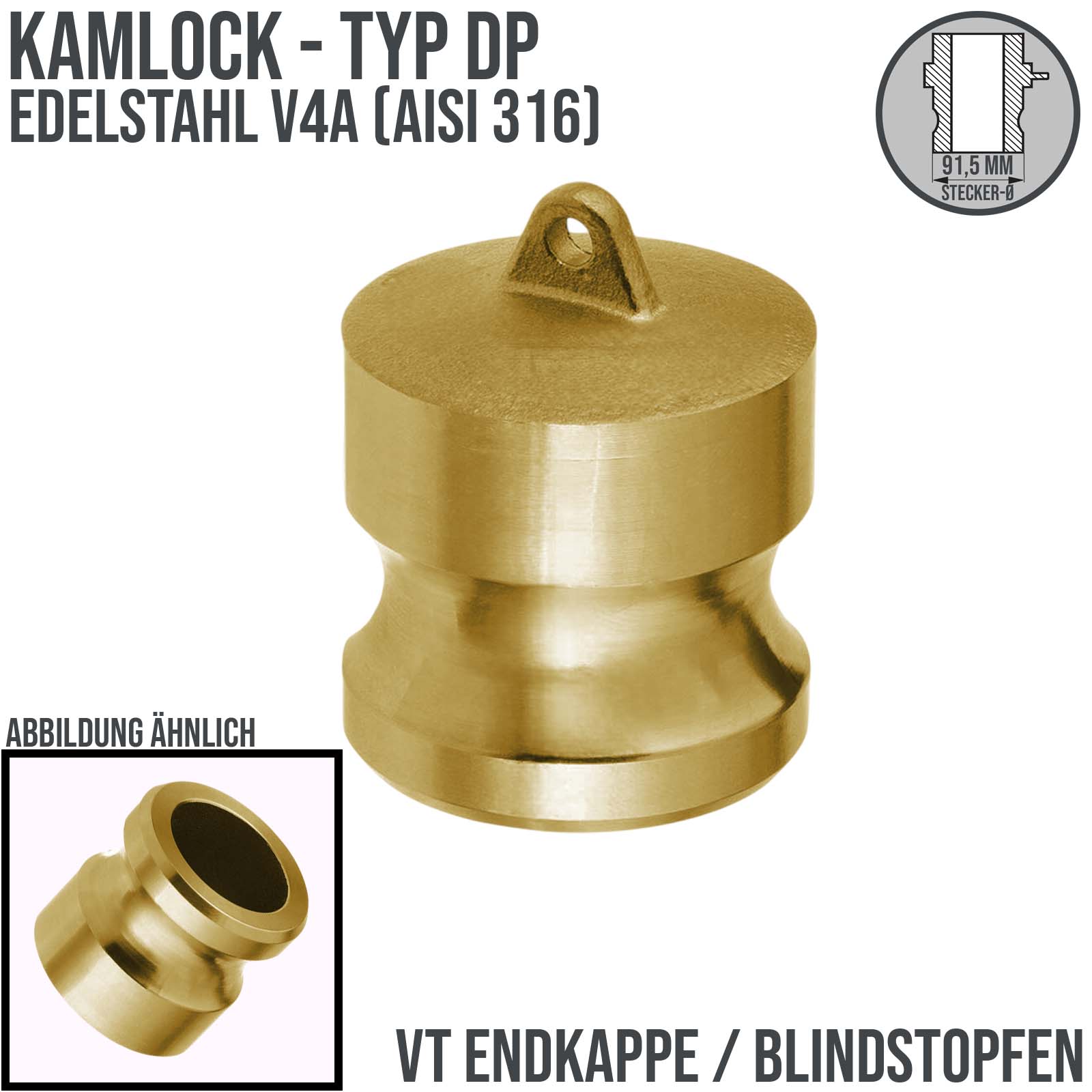 Kamlock Typ DP - Blind Stopfen Messing Verschluss Kappe 91,5 mm - 3" Zoll DN75 DN80 - PN 8,5 bar