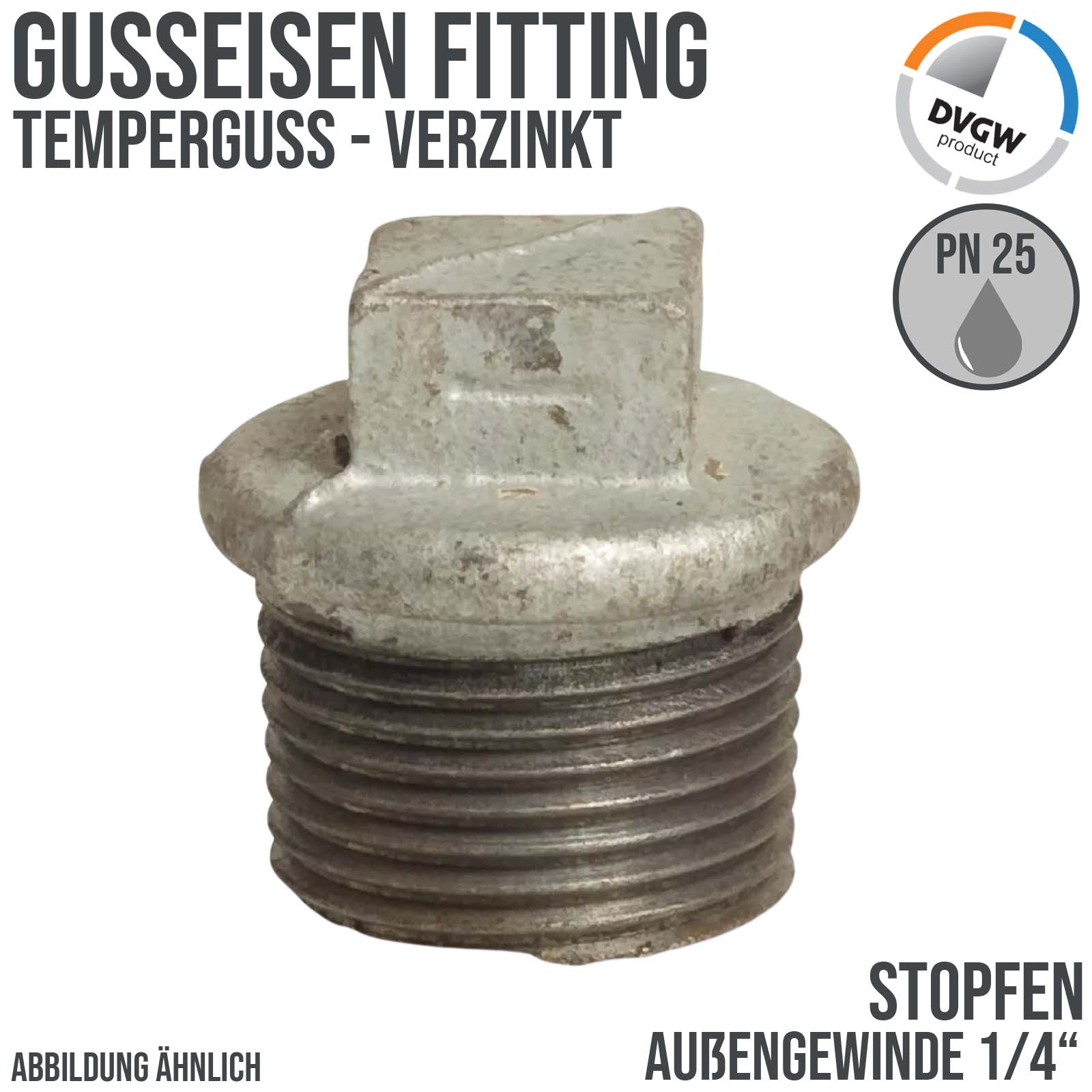 1/4" Gusseisen Temperguss Fitting Stopfen Außengewinde AG DVGW PN 25 bar