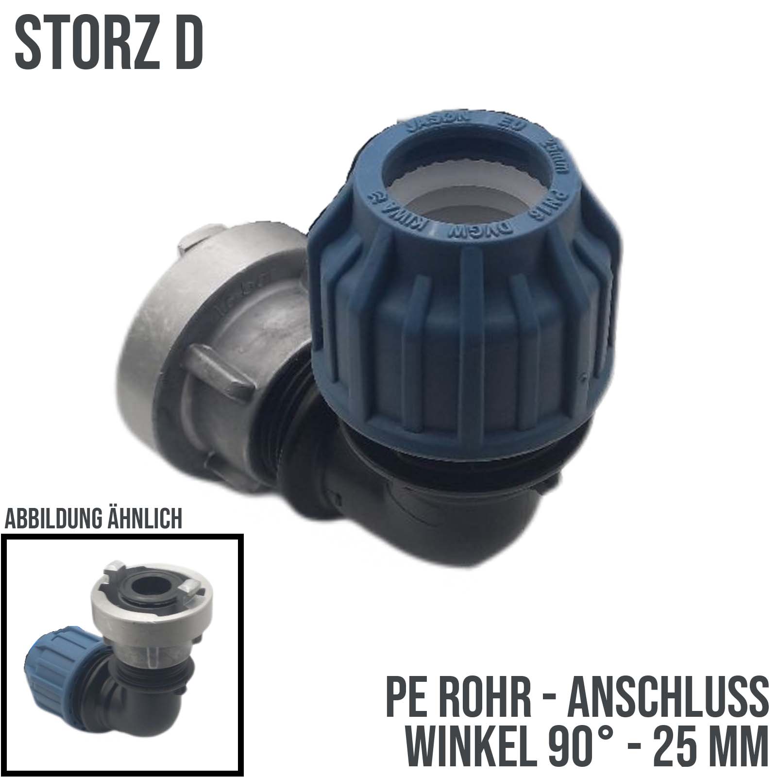STORZ D DN 25 KA 31 Übergangsstück Adapter -> 25 mm PE Winkel 90° Rohr Klebeschlauch
