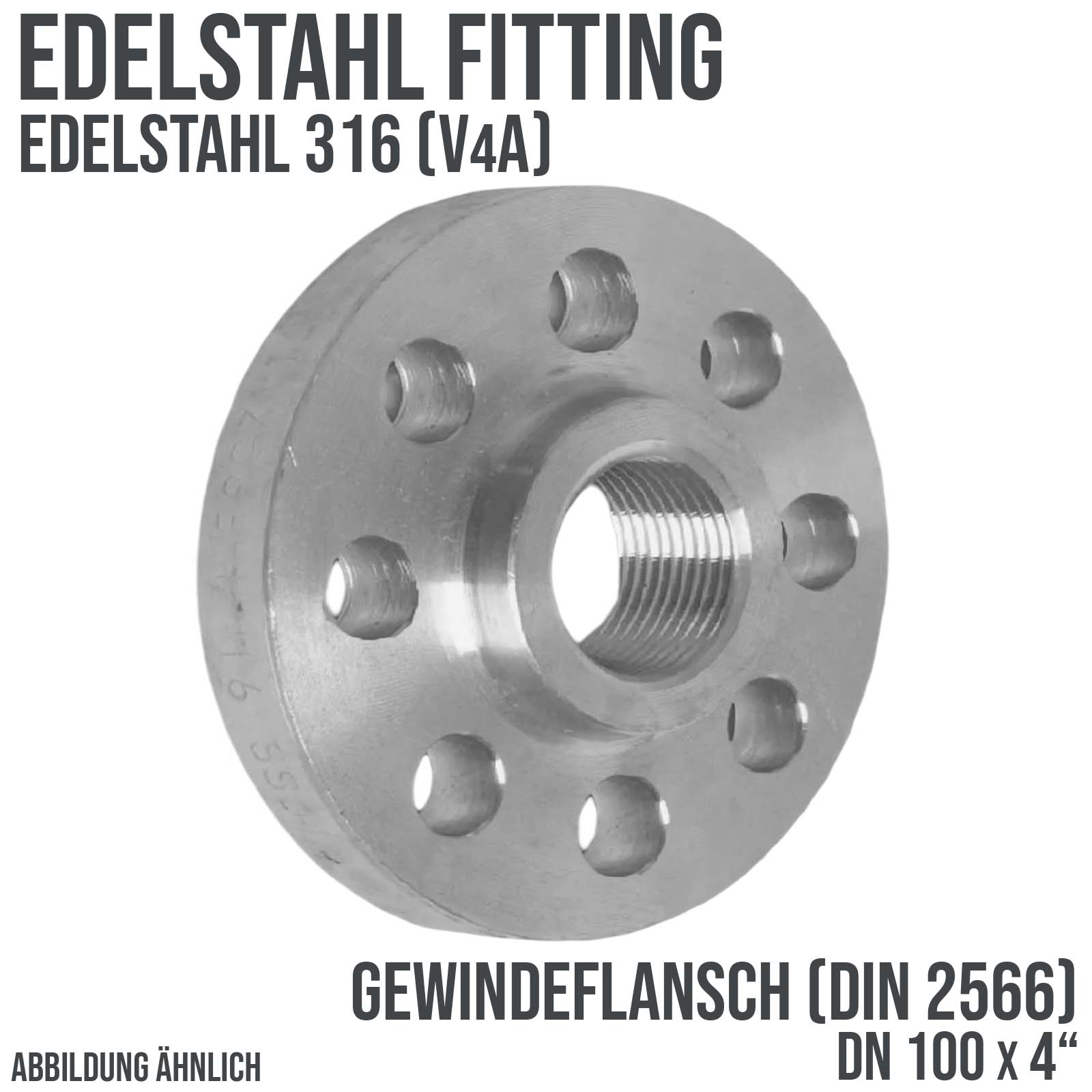 DN 100 x 100 x 4" Edelstahl Fitting V4A AISI 316 Gewindeflansch Innengewinde DIN 2566 - PN 16 bar