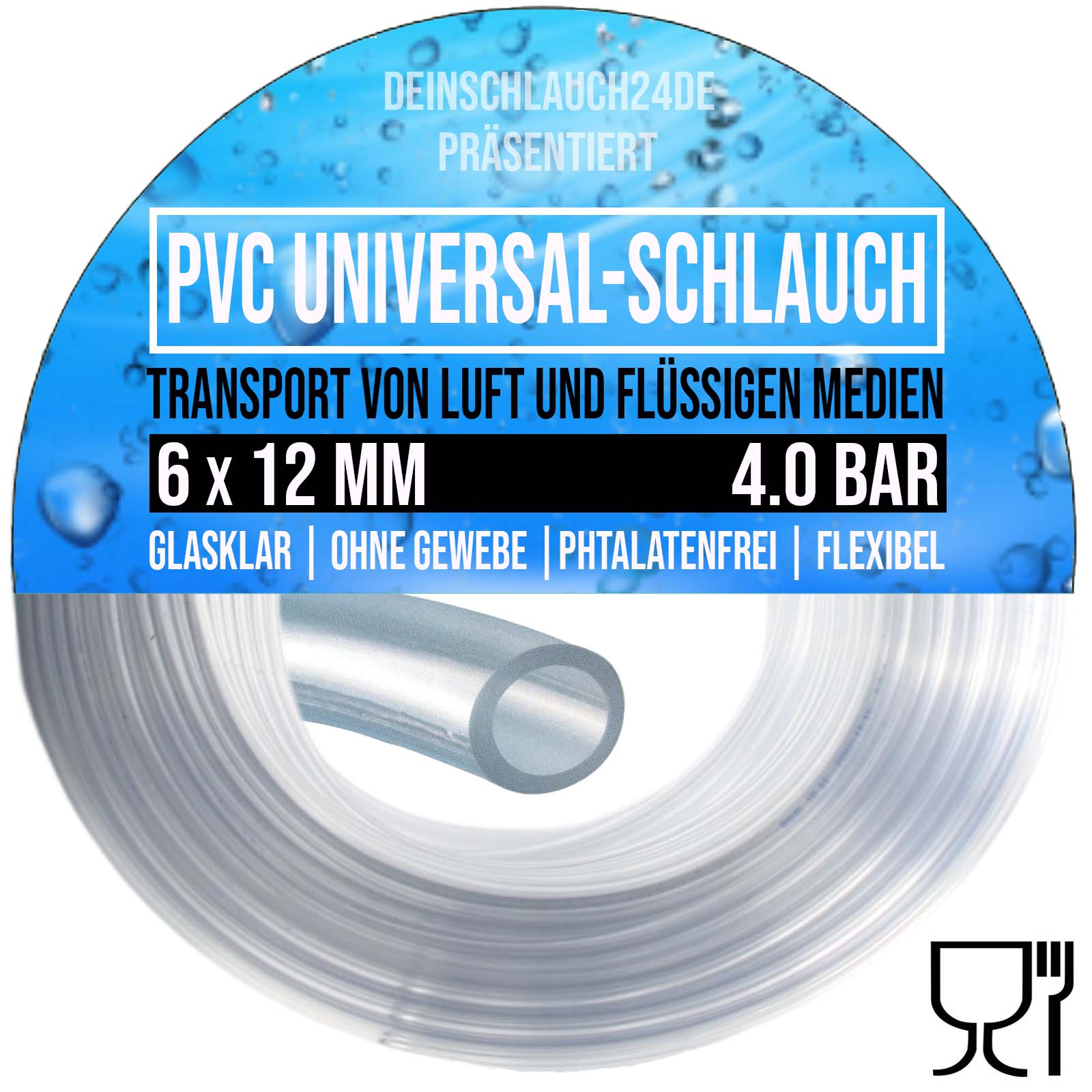 6 x 12 mm PVC Luft Filter Wasser Universal Labor Aquarium Terrarium Schlauch klar durchsichtig - PN 4 bar