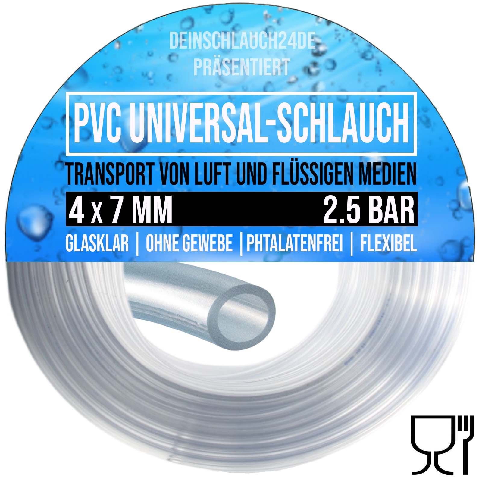 4 x 7 mm PVC Luft Filter Wasser Universal Labor Aquarium Terrarium Schlauch klar durchsichtig - PN 2,5 bar