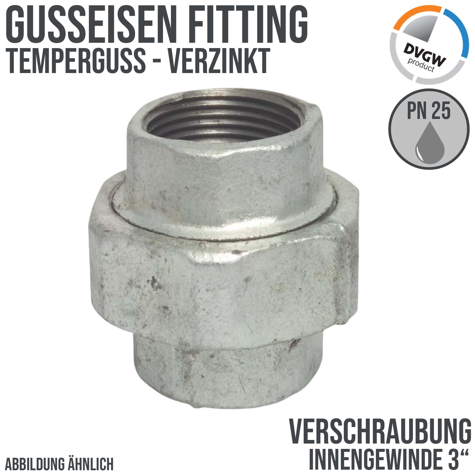 3" Gusseisen Temperguss Fitting Verschraubung Innengewinde IG DVGW PN 25 bar