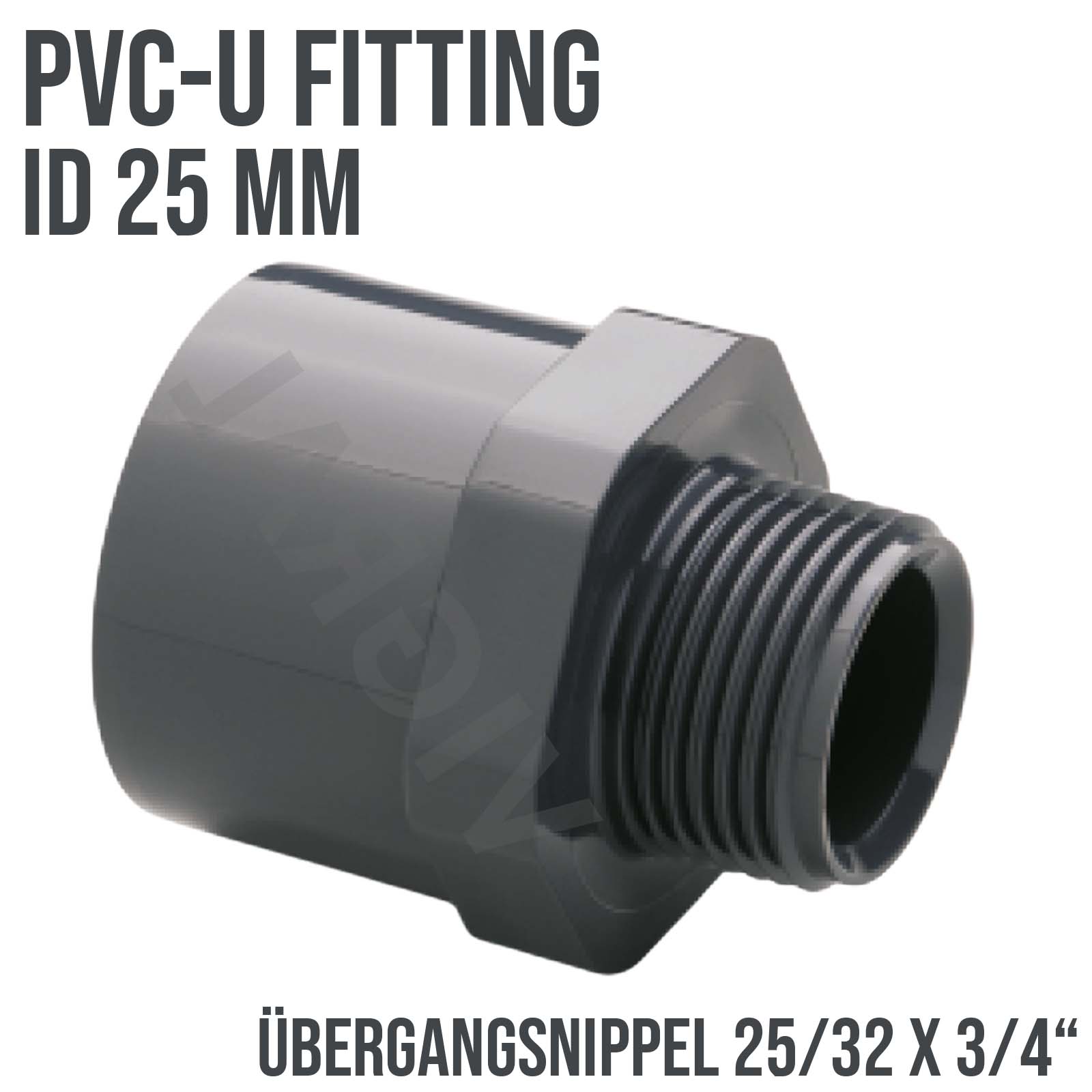 25 mm PVC Klebe Fitting Übergangsnippel Sechs-/Achtkant 25/32 mm x 3/4" Muffe Verbinder - PN 10 bar