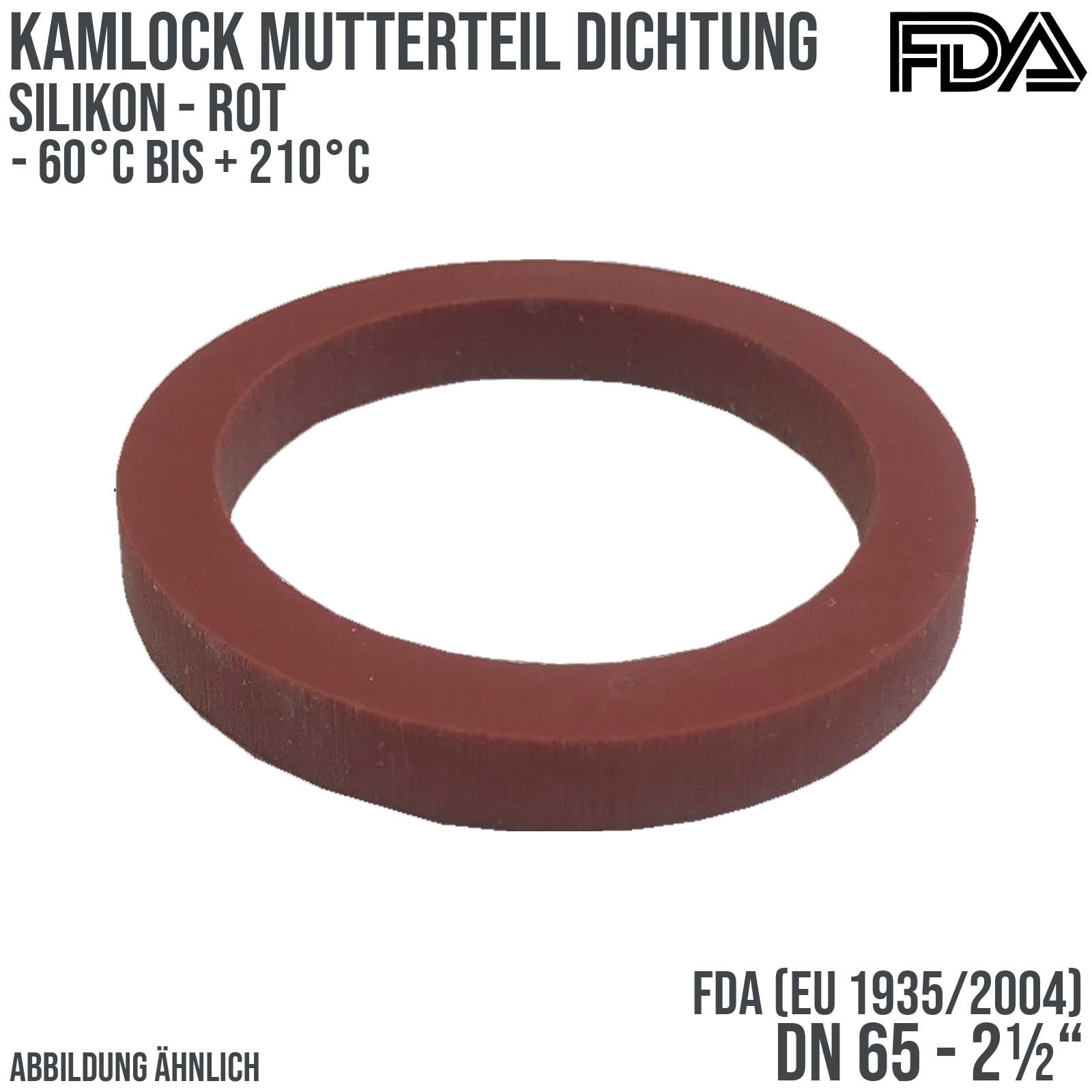2 1/2" Zoll Kamlock Dichtung Mutterteil Kupplung Silikon FDA EU 1935/2004 rot DN 65