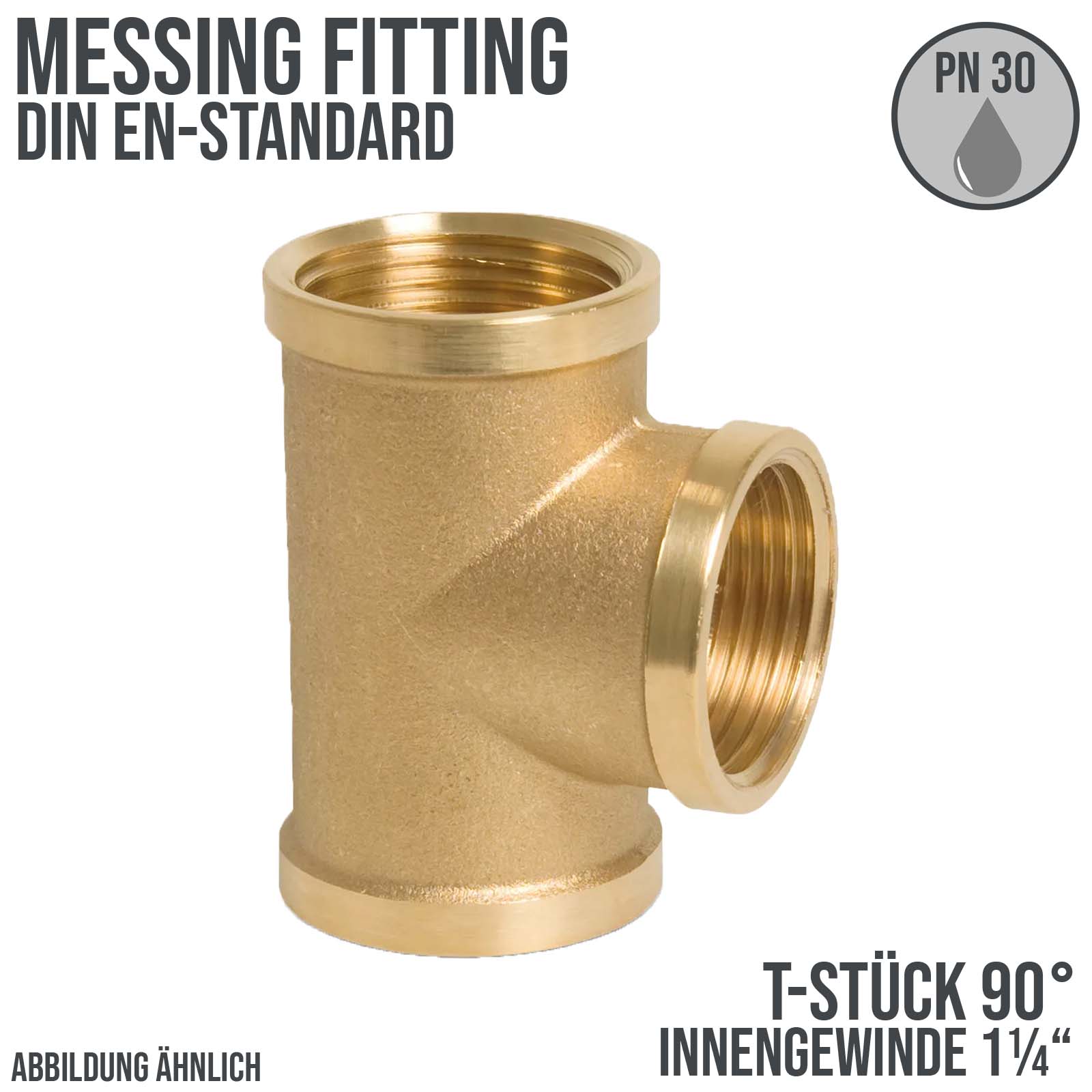 1 1/4" T-Stück 90° Innen x Innengewinde IG Messing Fittings PN 30 bar