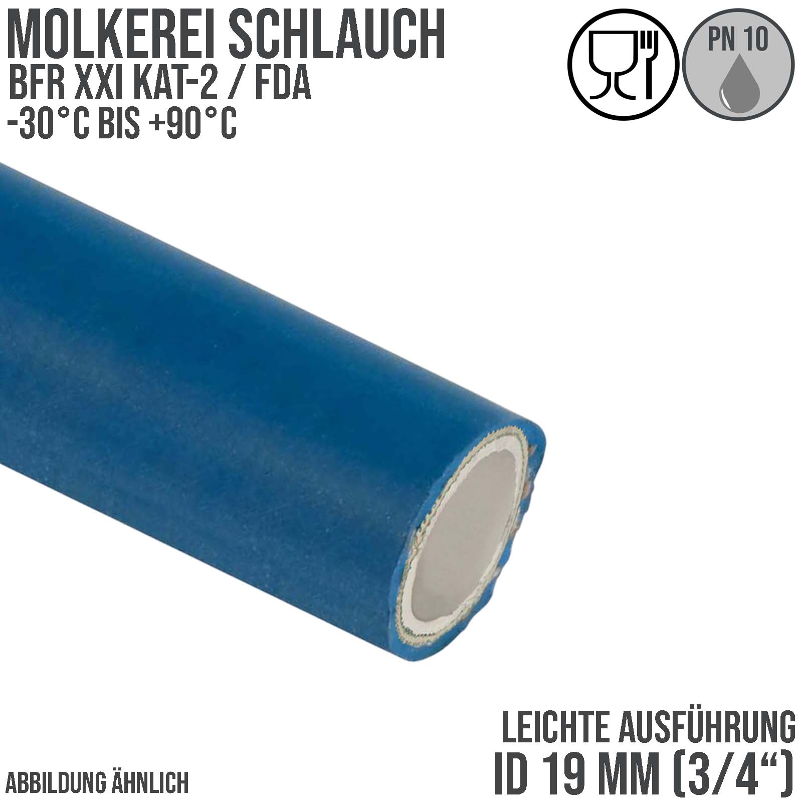 19 mm 3/4" Molkerei Lebensmittel Schlauch leicht BfR FDA NBR NVC blau weiß - PN 10 bar - 40 m Rolle 