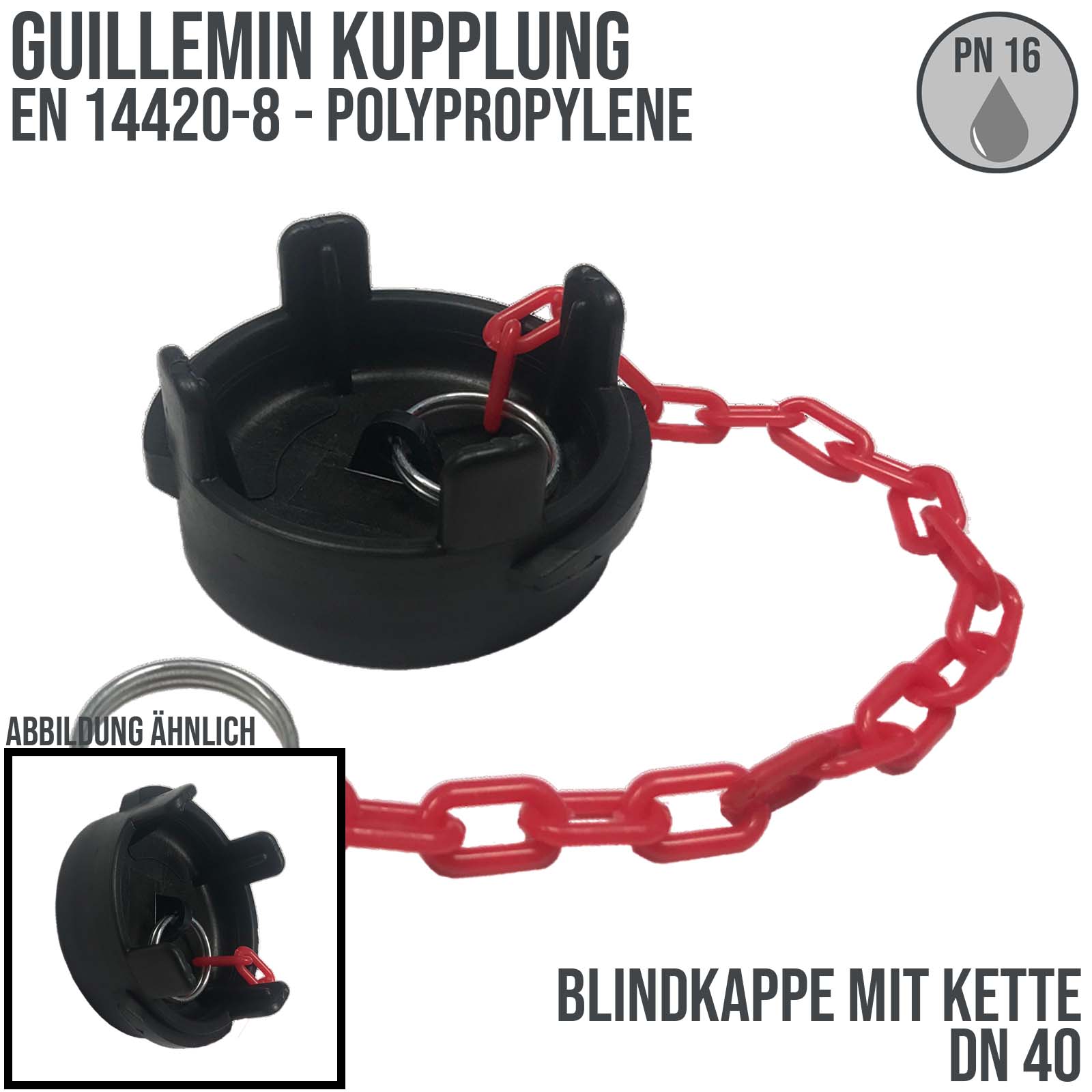 DN 40 Guillemin Kupplung Blind Kappe Verschluss Verriegelung mit Kette Polypropylene (PP) - PN 16 bar