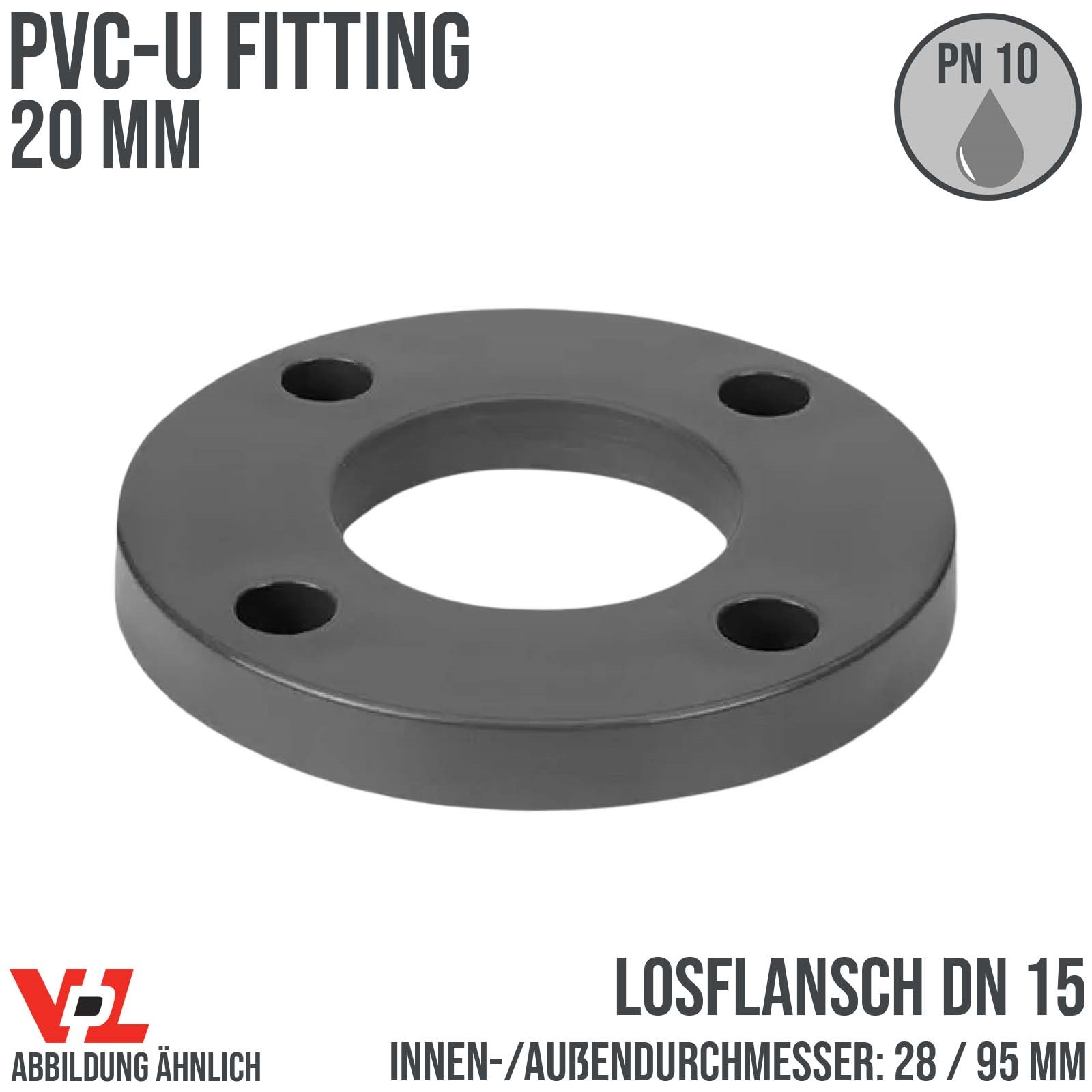 20 mm VDL PVC Klebe Fitting Los Flansch DN 15 - ID 28 mm / AD 95 mm - PN 10 bar