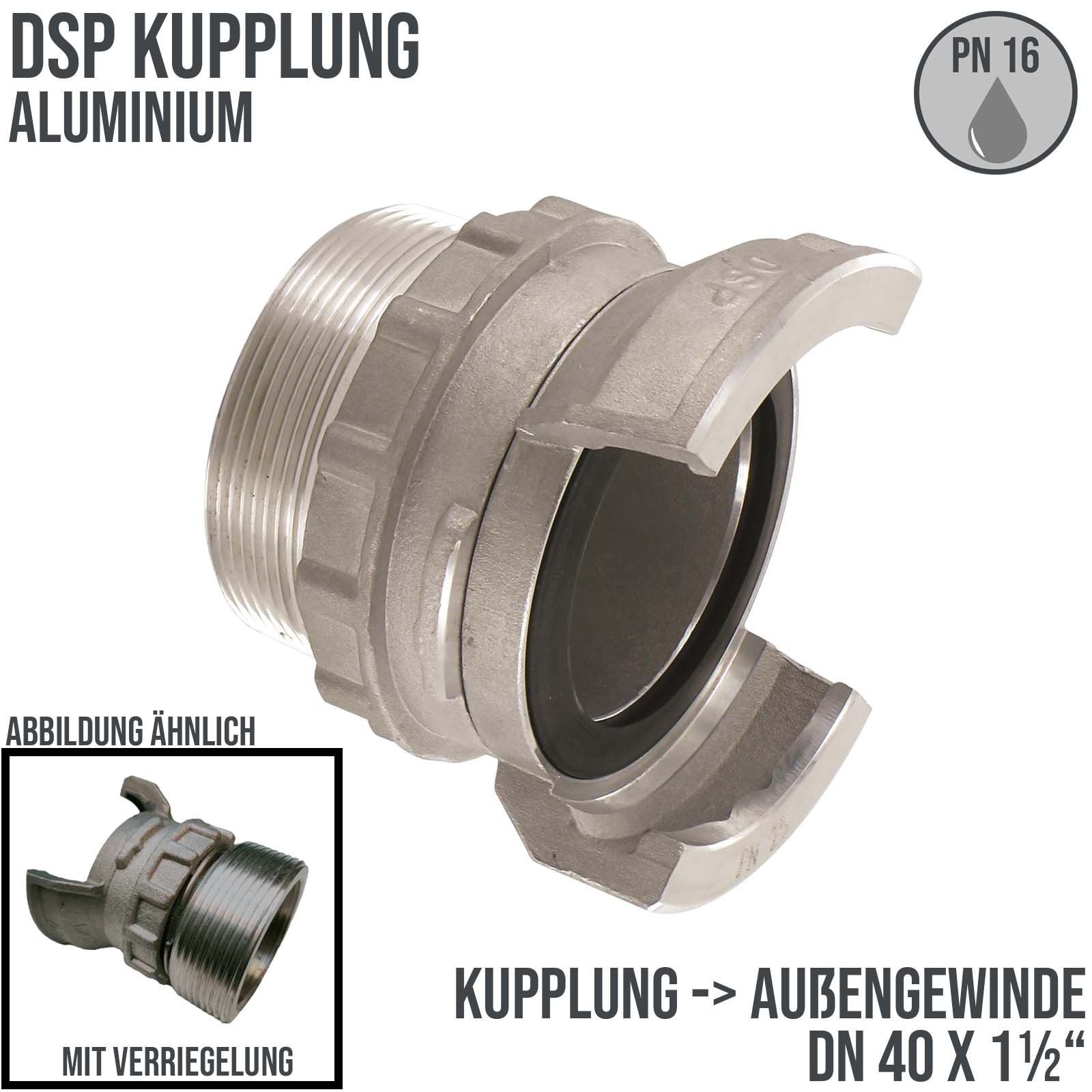 DN 40 DSP Kupplung Aluminium BSP Außengewinde AG 1 1/2" Verriegelung - PN 16 bar