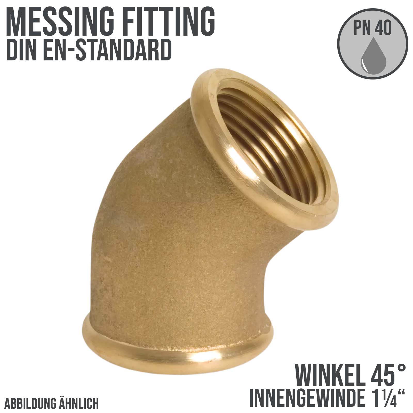 1 1/4" Winkel 45° Innen x Innengewinde IG Messing Fittings PN 40 bar