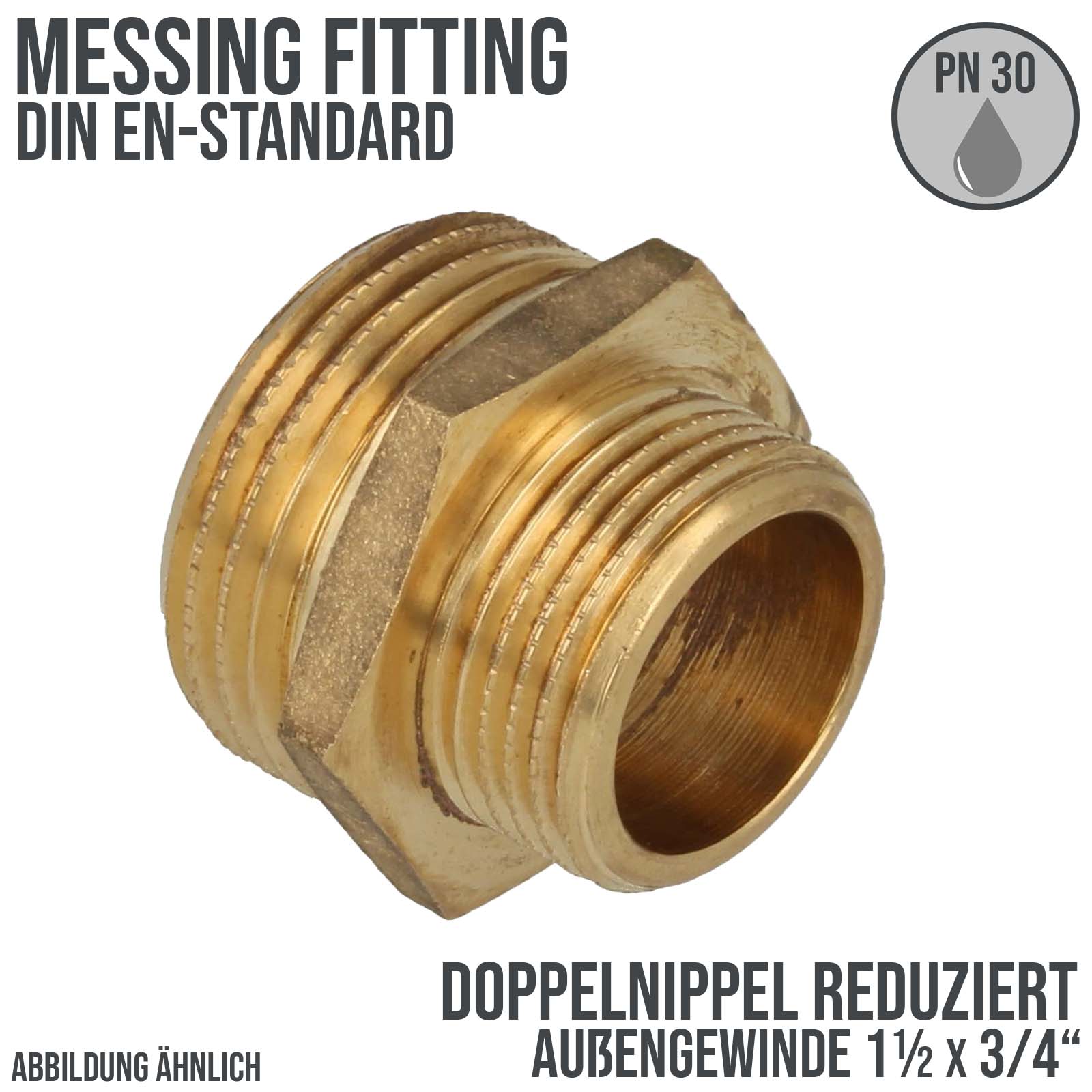 1 1/2" x 3/4" Doppel Nippel Reduktion Aussen x Aussengewinde AG Messing Fittings PN 30 bar