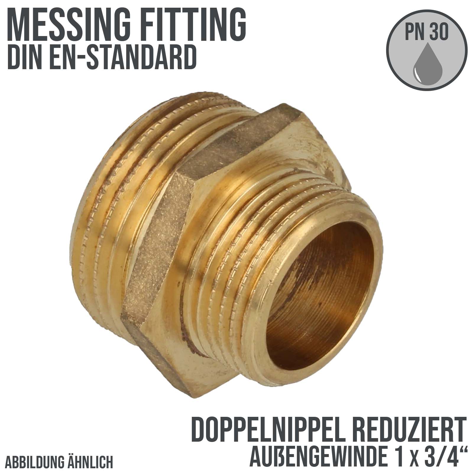 1" x 3/4" Doppel Nippel Reduktion Aussen x Aussengewinde AG Messing Fittings PN 30 bar