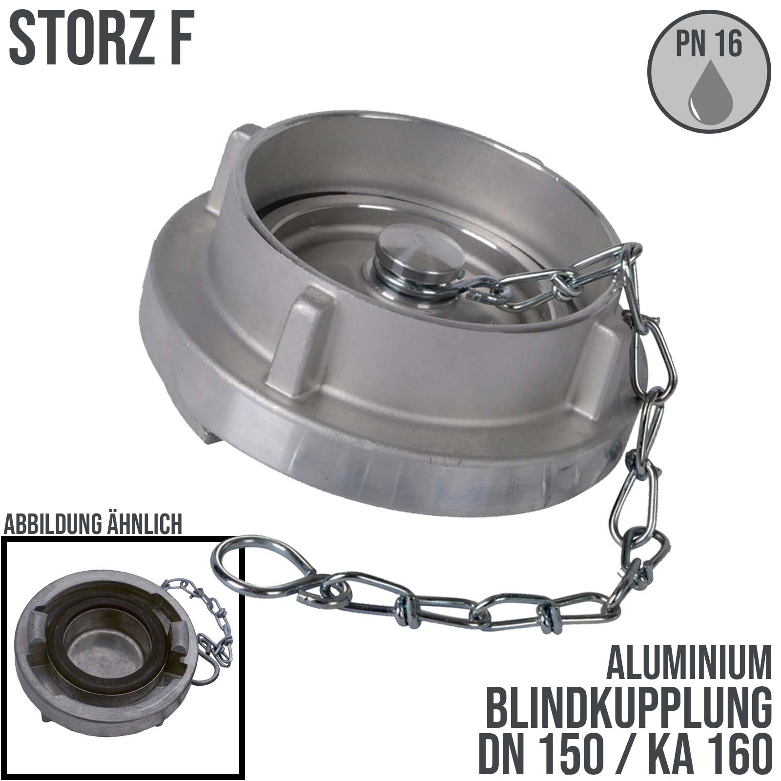 STORZ F DN150 KA160 Blindkupplung mit Kette Saug Bau Feuerwehr Schlauch PN 16 bar