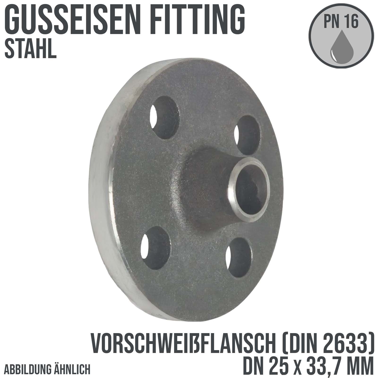 DN 25 x 33,7 mm Gusseisen Stahl Fitting Flansch x Stumpfschweißung DIN 2633 - PN 16 bar