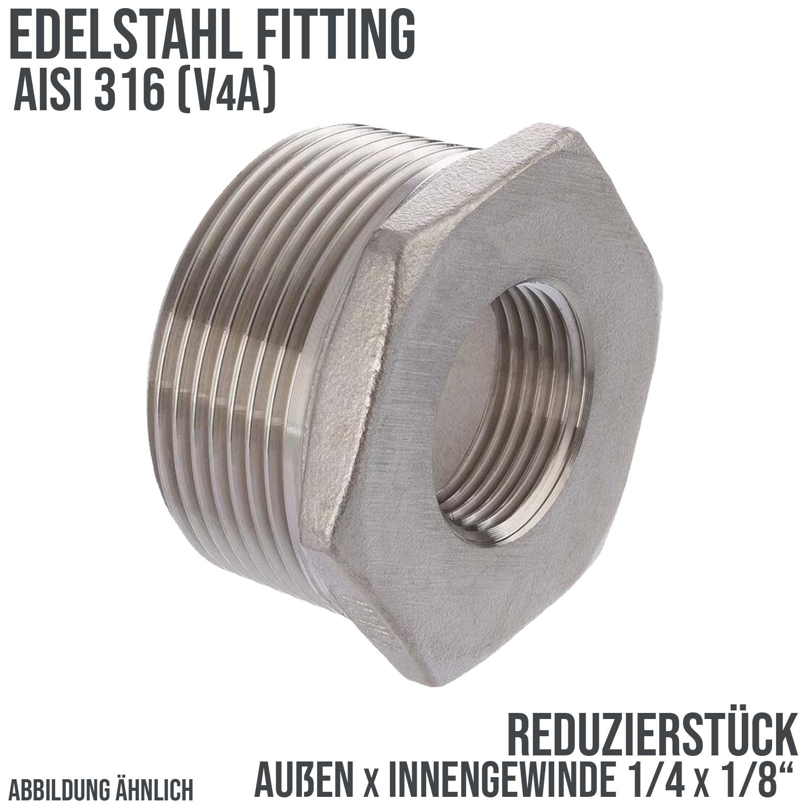 3/8" Edelstahl Fitting V4A AISI 316 Reduktionsstück Außen x Innengewinde - 3/8 "x 1/4" - PN 16 bar