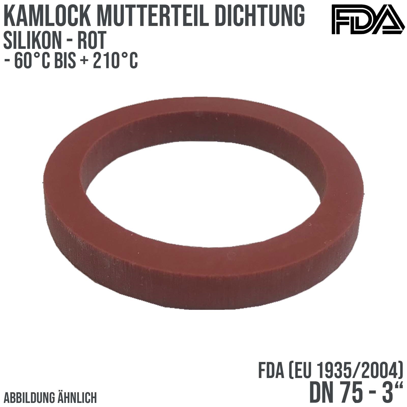 3" Zoll Kamlock Dichtung Mutterteil Kupplung Silikon FDA EU 1935/2004 rot DN 75