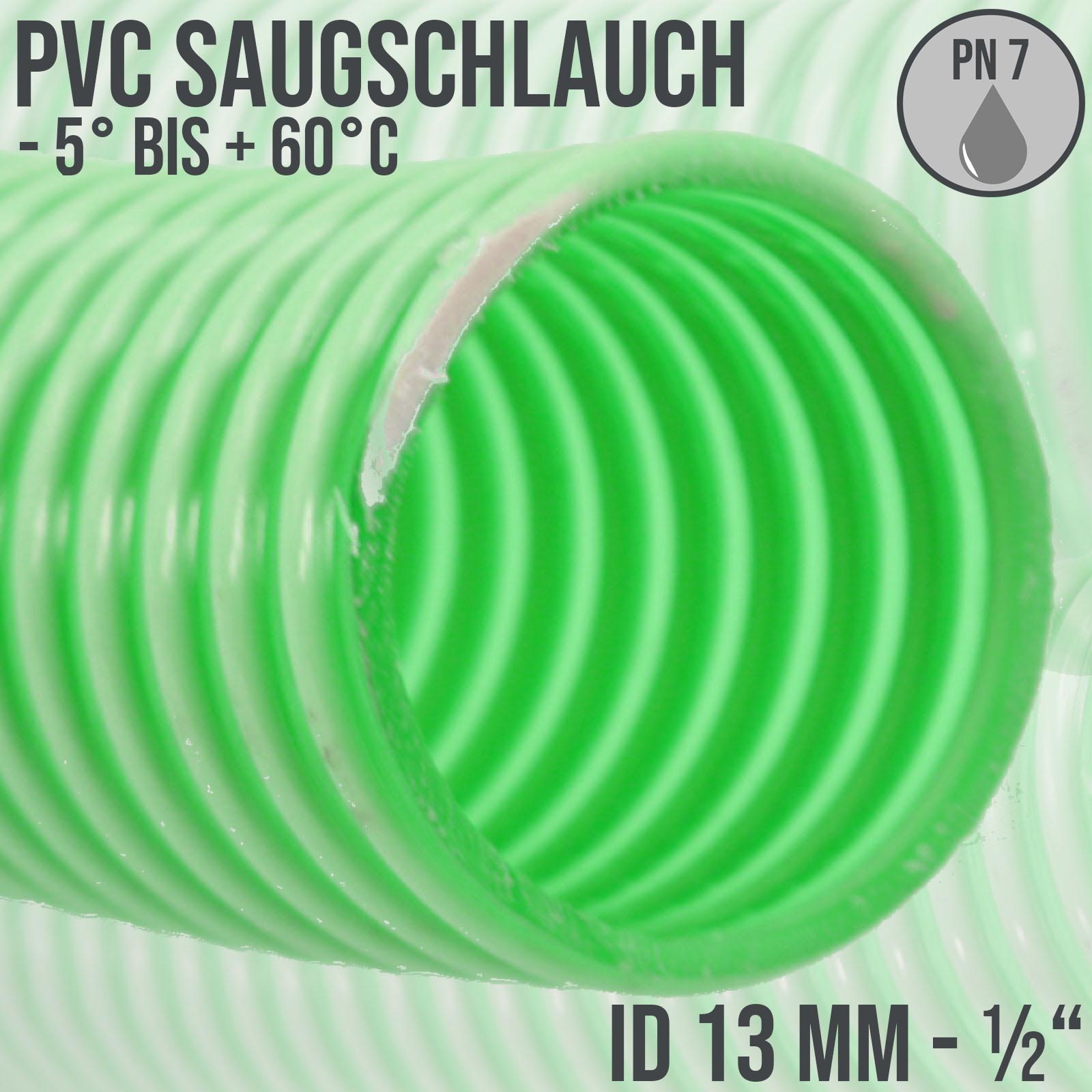 13 mm 1/2" Zoll Saug Ansaug Spiral Förder Pumpen Schlauch grün-weiß transparent PN 7 bar