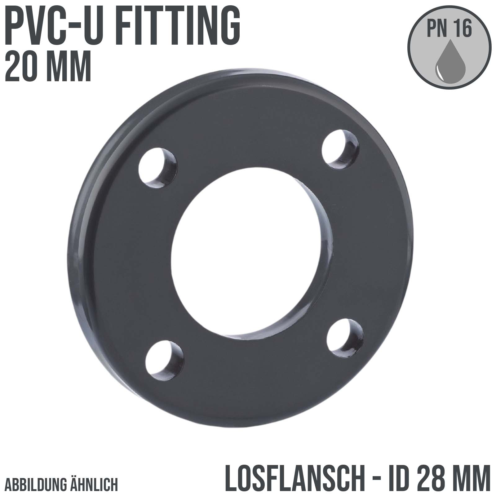 20 mm PVC Klebe Fitting Los Flansch Muffe Verbinder DN 15 - ID 28 mm - PN 16 bar
