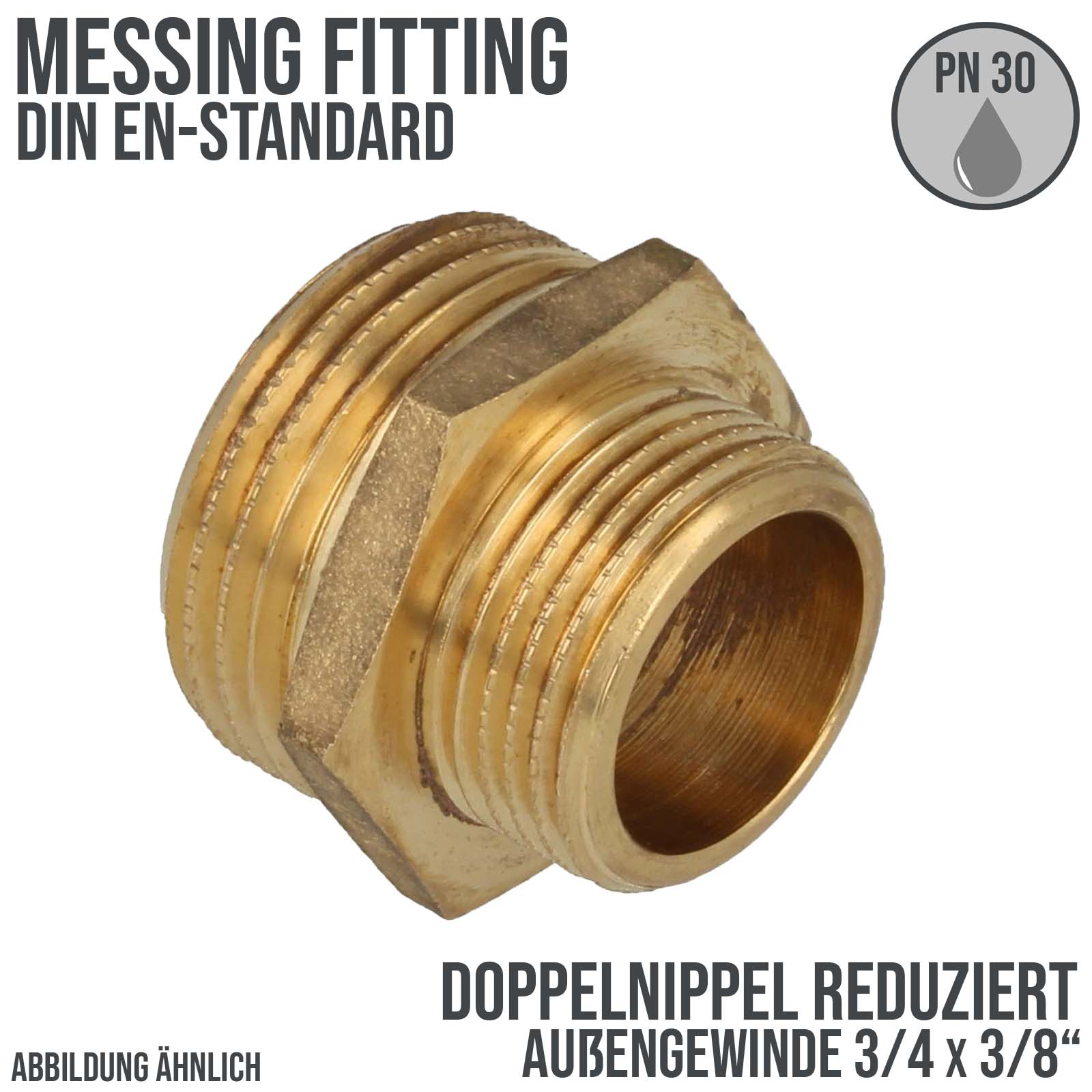 3/4 "x 3/8" Doppel Nippel Reduktion Aussen x Aussengewinde AG Messing Fittings PN 30 bar